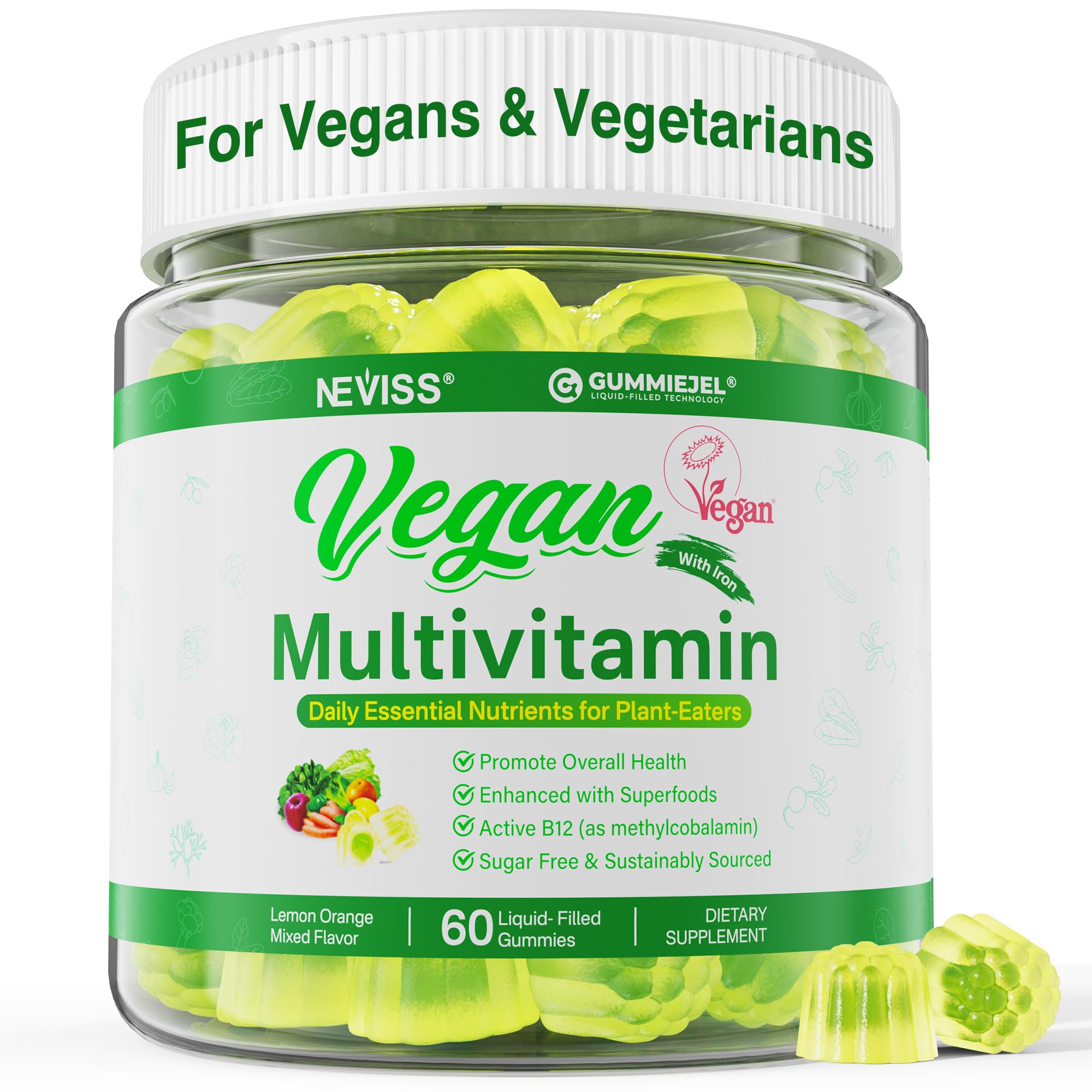 Vegan Multivitamin Gummies for Adults, Vegans & Vegetarians Daily Vitamins 60 Count (Pack of 1)