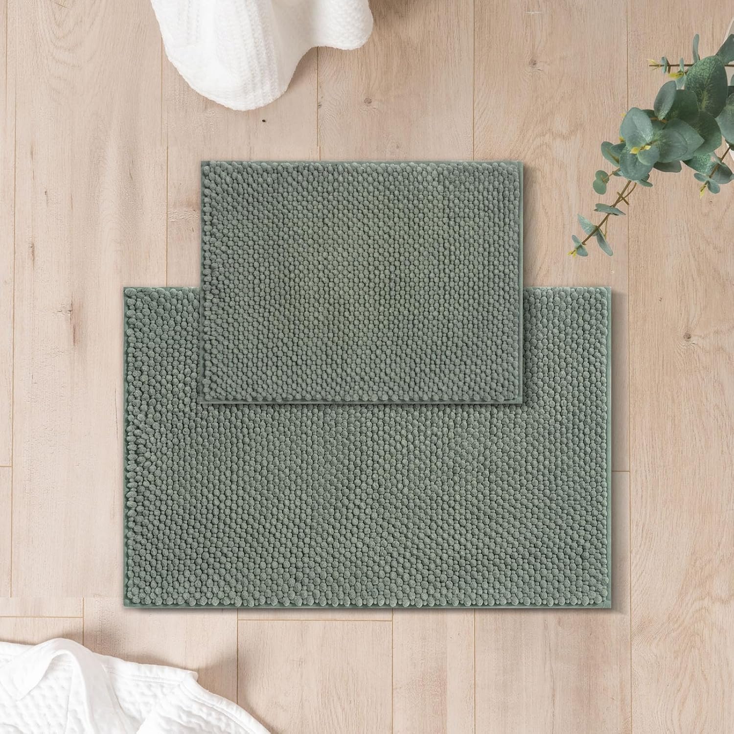 FRESHMINT Chenille Bathroom Rugs 2 Piece Set – Non-Slip Water Absorbent 17×24″+20×32″+ Bath Mats, Sage Green FRESHMINT Chenille Bathroom Rugs 2 Piece Set – Non-Slip Water Absorbent 17×24″+20×32″+ Bath Mats, Sage Green