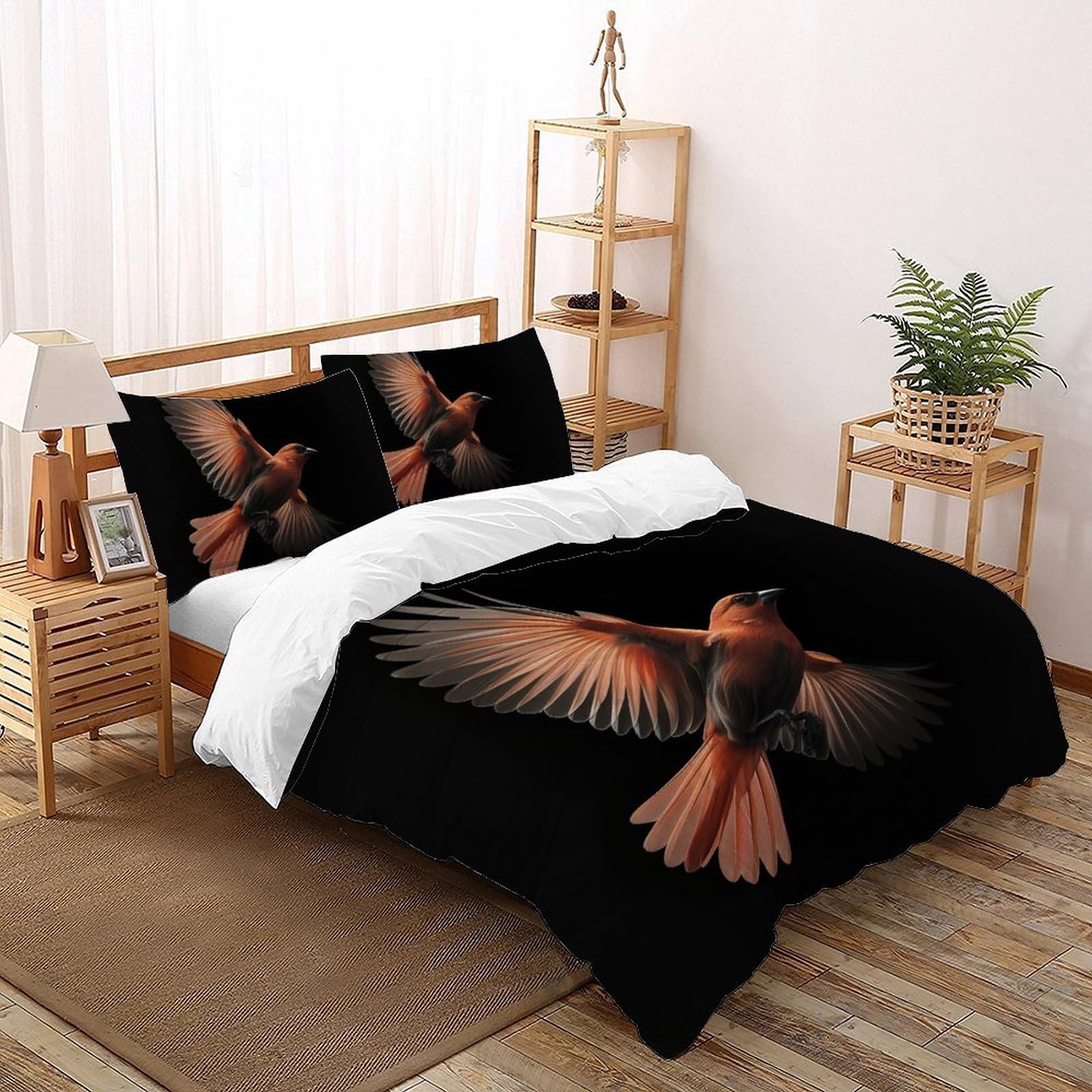 Housse de couette 220x240cm oiseau rose pour lit d'enfant qui ne glisse plus la nuit