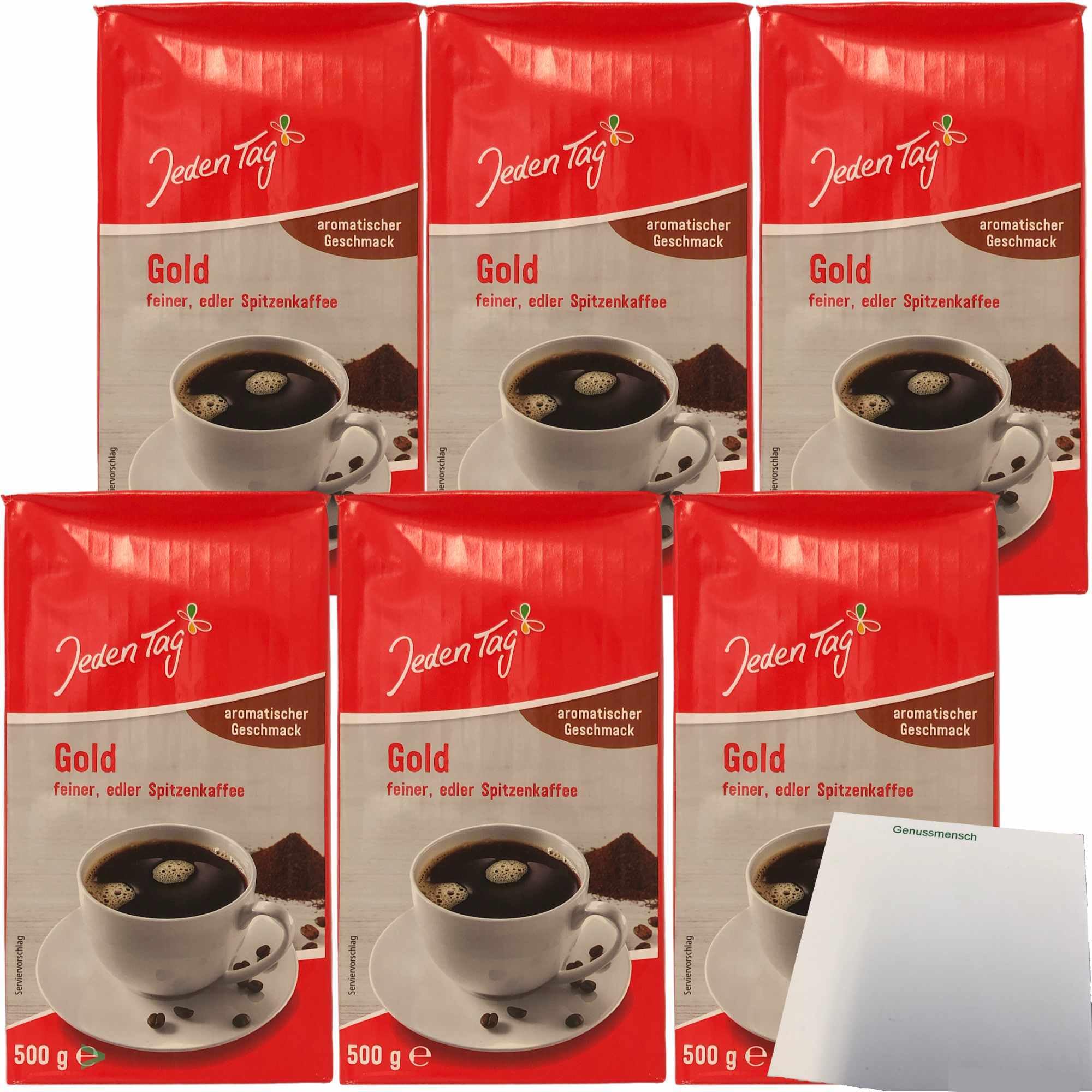 usy Bundle für Jeden Tag Kaffee Gold edler Spitzenkaffee gemahlen aromatischer Geschmack 6er Pack (6x500g Packung) + usy Block