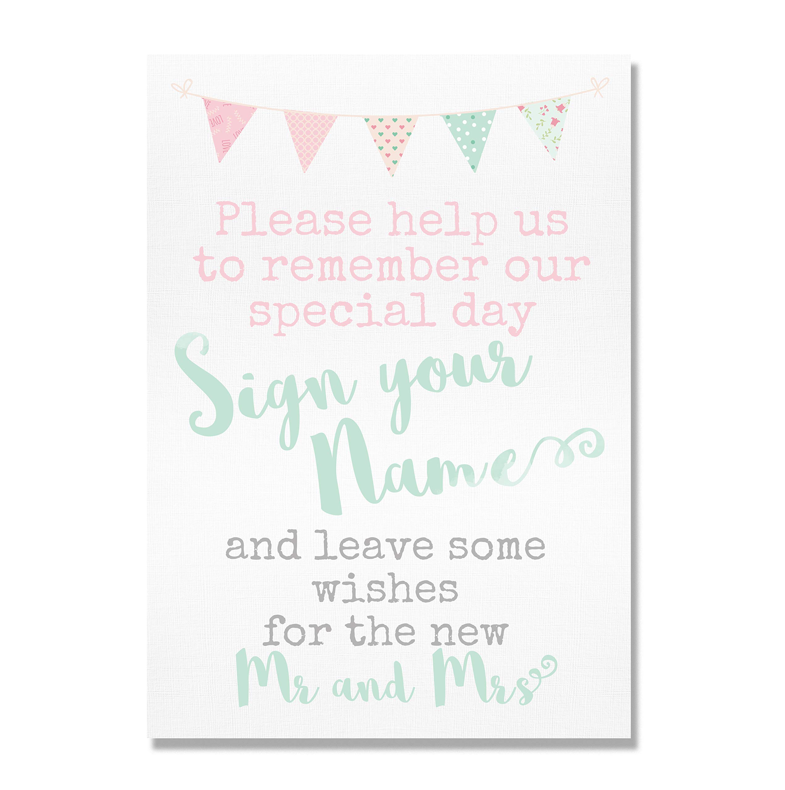 Pretty Bunting Wedding Guest Book Table Sign Wishes for The New Mr & Mrs (W)