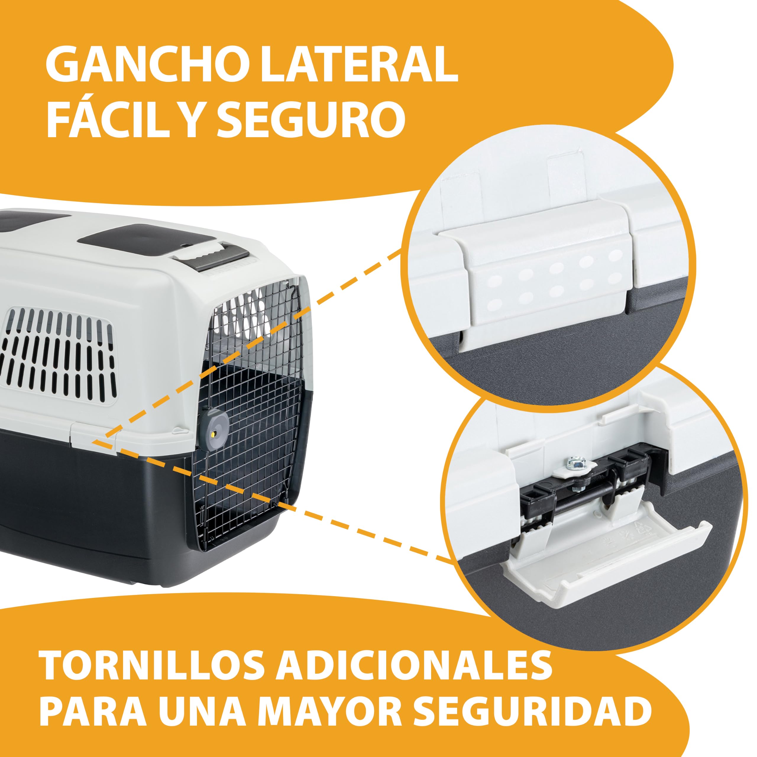 Ferplast Transportín Perro Clipper Plus, IATA, Transportín para Perros Grandes MAX 60 Kg, BleuCierre Seguro, Doble Compartimento para Accesorios, Asa extraíble, 105 x 75 x h 79 cm