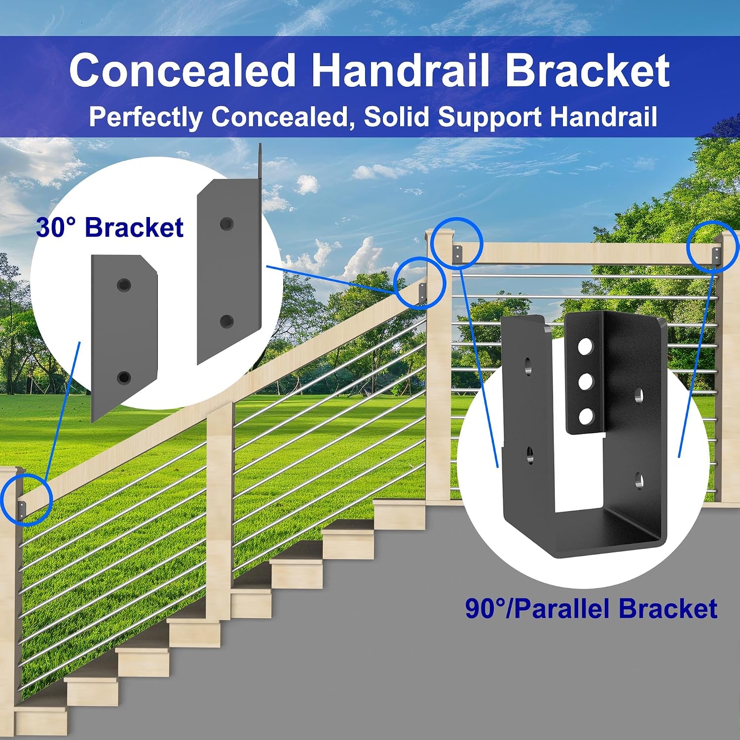 8 Pcs Concealed Joist Hanger Bracket, 201 Stainless Steel 2x4 Joist Bracket with Screws for 2x4 Railing Wood Post, Beam, Fence, Handrail Railing Brackets for Beam