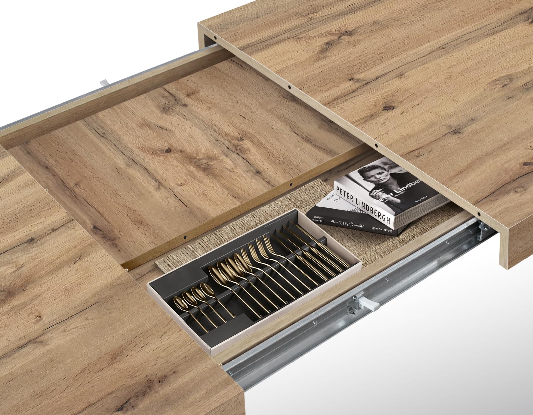 PAZZO DESIGN Table extensible Marco, table salon, cuisine, pieds croisés x noirs, fabriquée en Italie, chêne rustique, 180 x 90 x 76 cm - id_1998