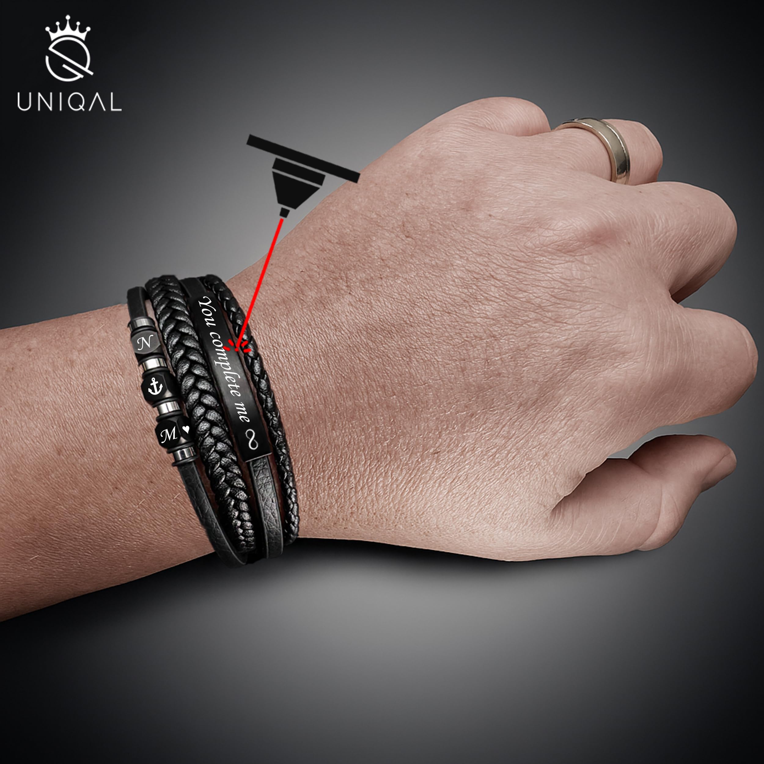 UNIQAL | Lederarmband Herren "PLATE" Mens Bracelet | Edelstahl, Echtleder | Etui Box Gratis