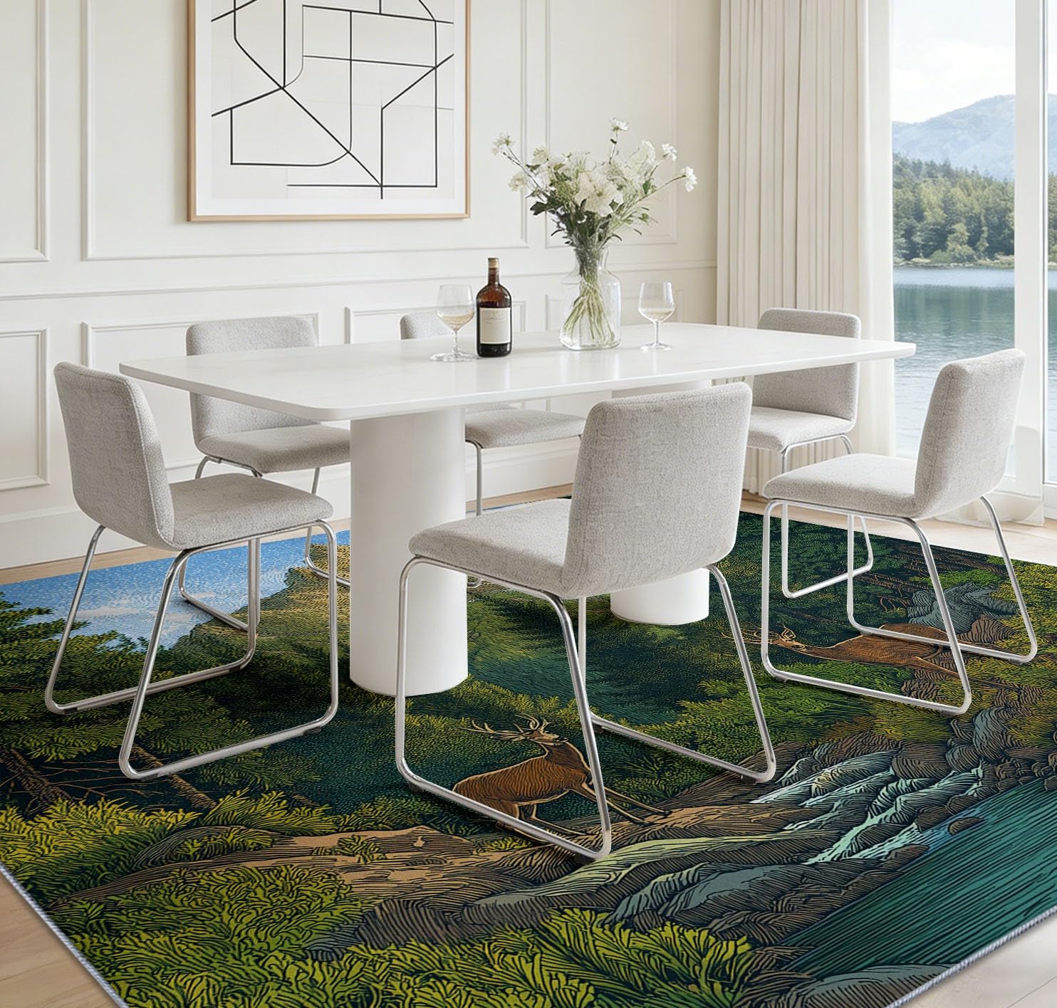 Alfombra de elementos naturales, 180 x 240 cm, lavable, alfombra de ciervo de cola blanca, moderna, de pelo corto, antideslizante, para salón o dormitorio