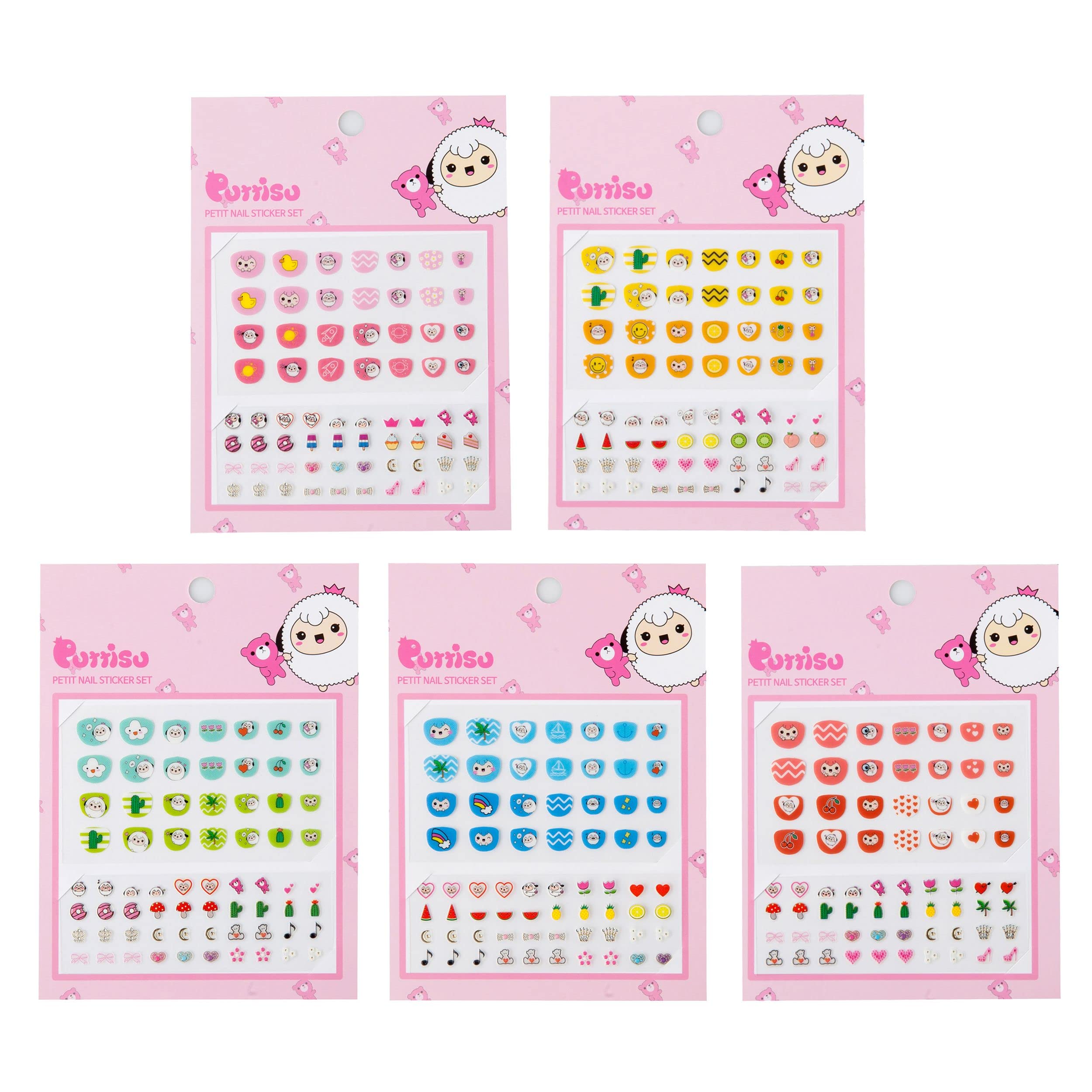 Puttisu Petit Nail Art Stickers for Kids - Non Toxic, Cute & Fun, Easy Application, (Large- Pack of 5)
