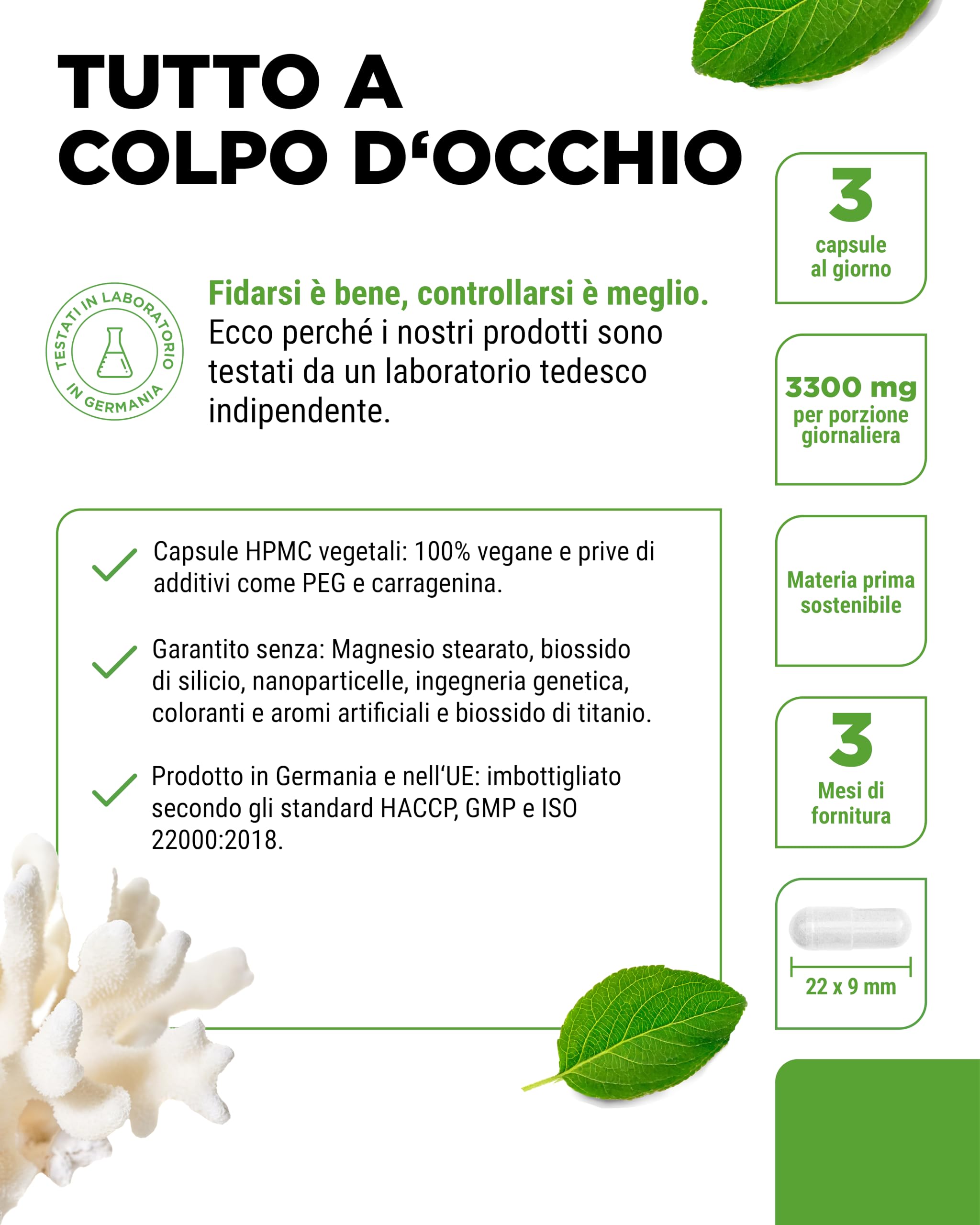 Corallo marino di Sango - 240 capsule (3 mesi) - 660 mg di calcio e 330 mg di magnesio - Fonte naturale di calcio e magnesio - Dosaggio elevato