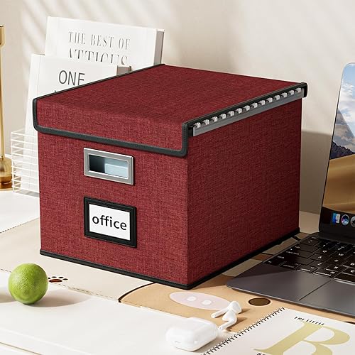 Vista 287 de Huolewa Caja organizadora de archivos con tapa, organizador de carpetas de archivos plegable para almacenamiento de documentos de oficina, caja