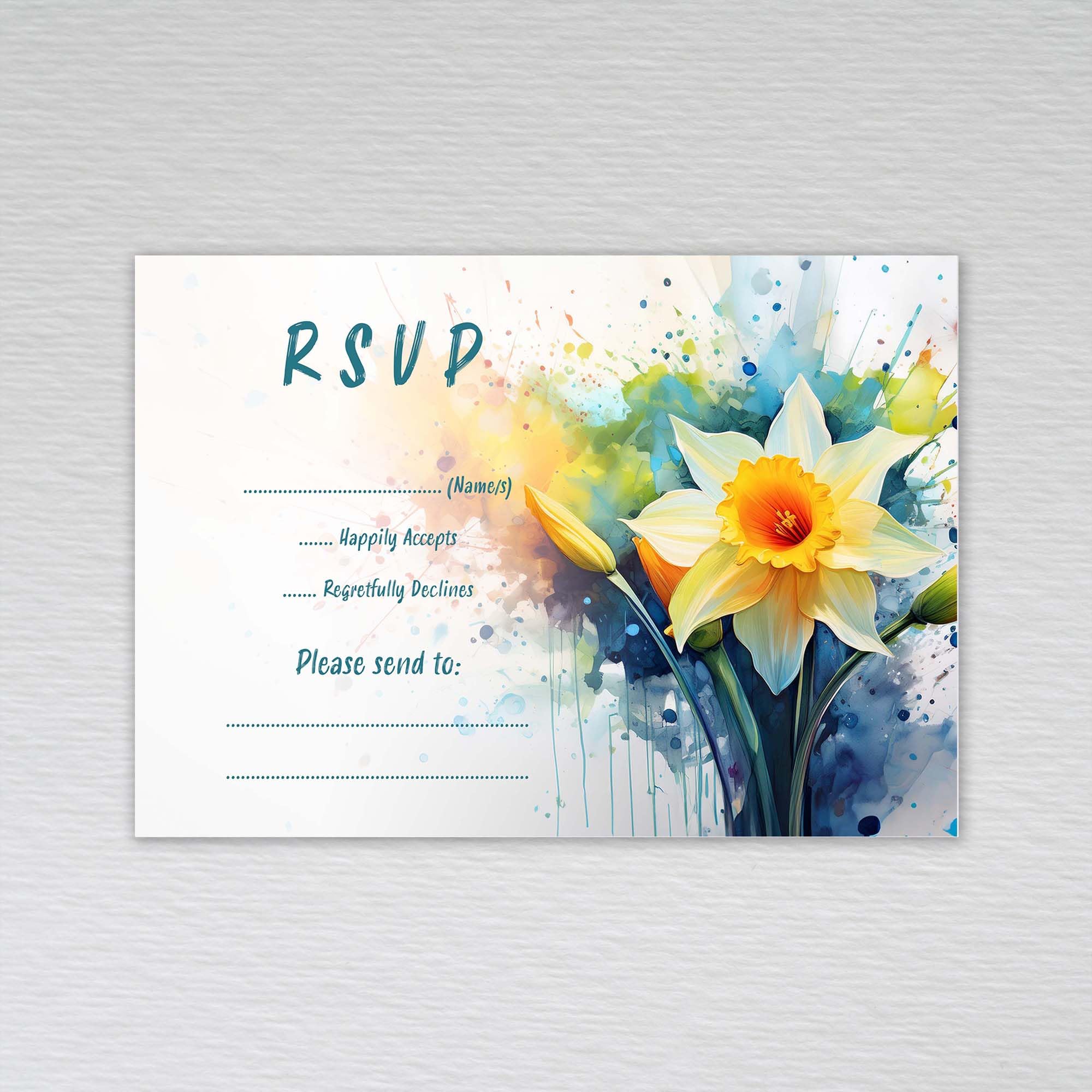 Webspectations Daffodil RSVP Cards Welsh Yellow Flower: Floral Watercolour Daffodil Wedding RSVP Cards (Pack of 20 without Envelopes)