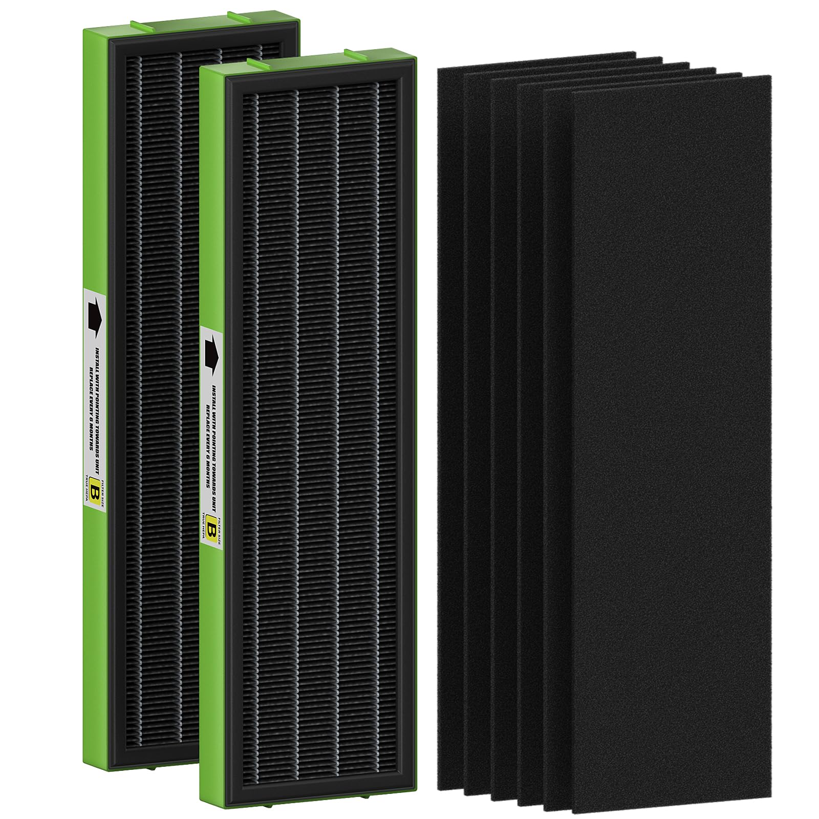 Filter B Toxin Clear HEPA Replacement Compatible with AC4825 AC4300 AC4800 AC4900 AC4850, 2 True HEPA Filters & 6 Activated Carbon Pre-Filters, FLT4825VO, Black/Green