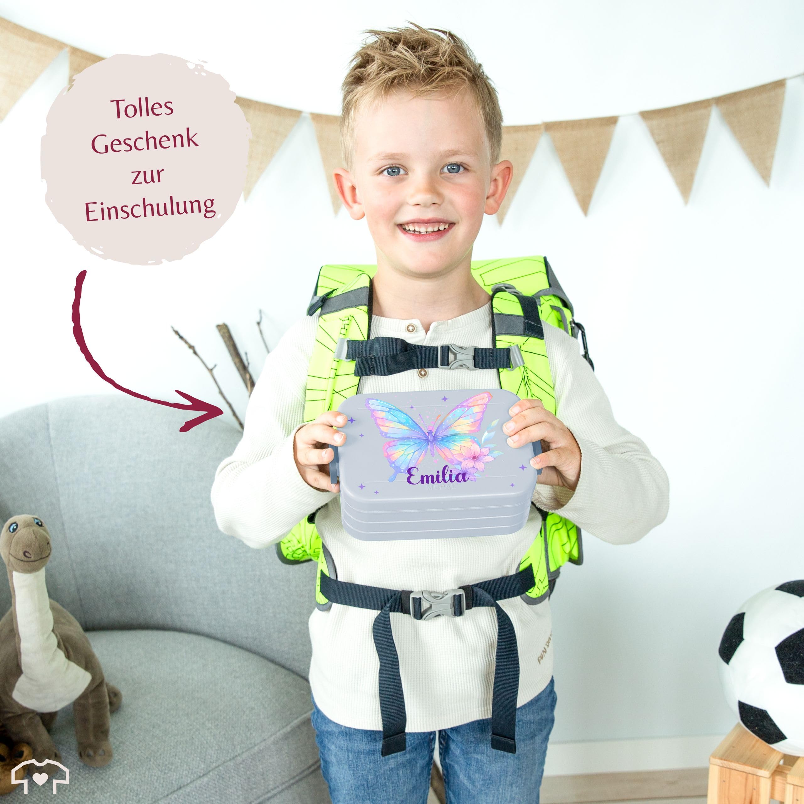 Kinder Bento Box Midi Lunchbox für Mepal Bentobox - Brotbox Schmetterling Schulkind Geschenk mit Name und Jahreszahl personalisiert I Einschulung Geschenk Schuleinführung I Schulanfänger - 900 ml