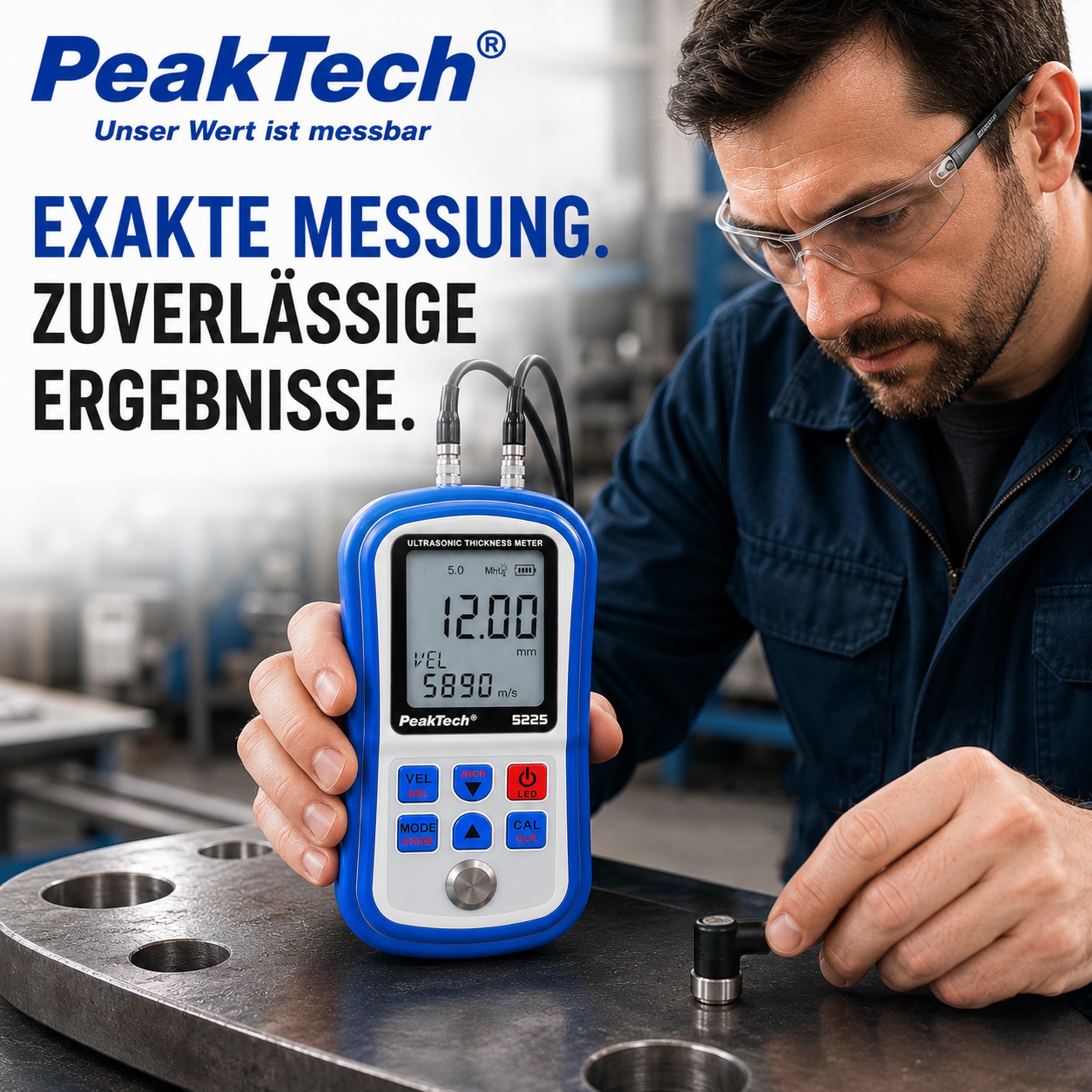 PeakTech P 5225 Spessimetro a ultrasuoni 1,00-300,0 mm Risoluzione