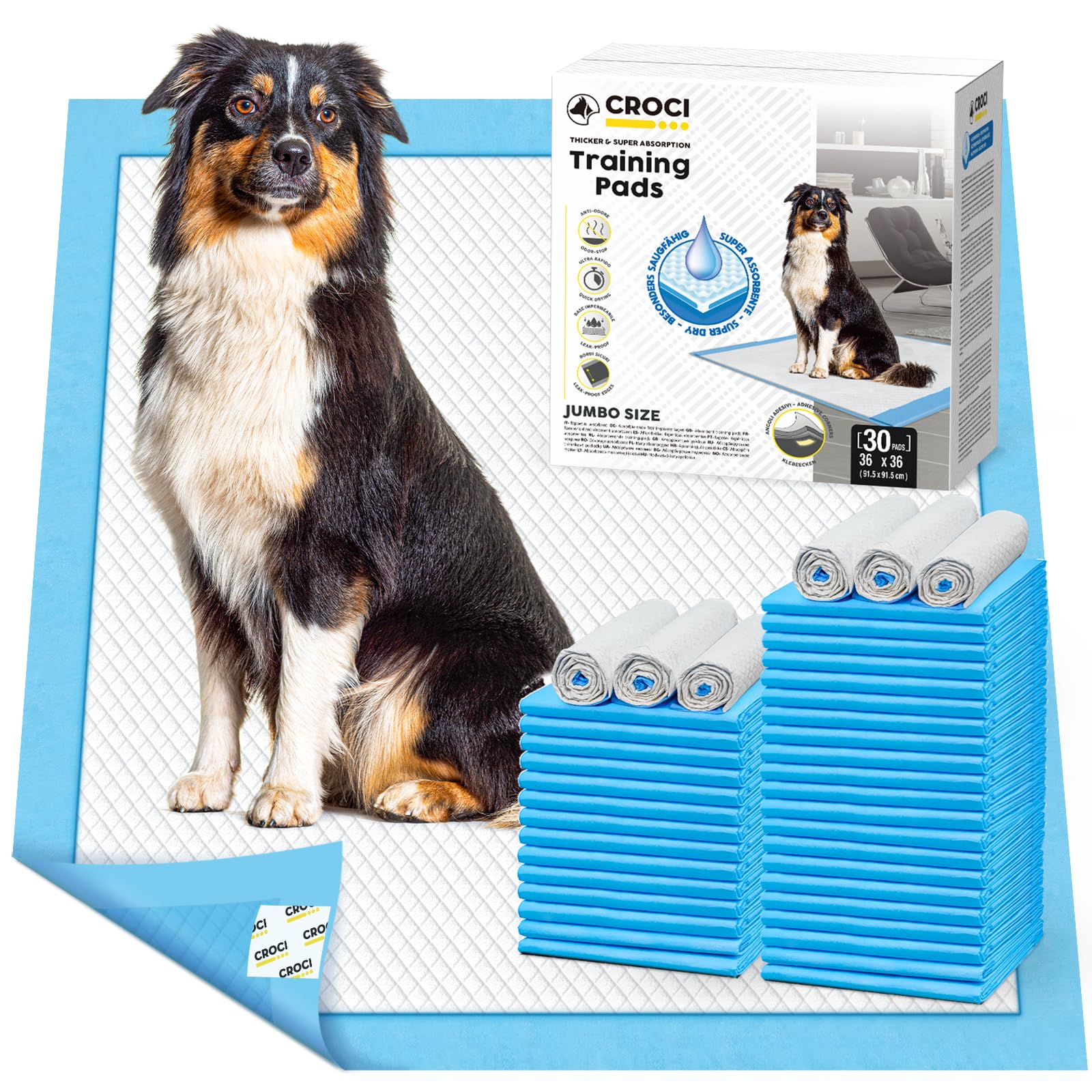 CROCI XXL Puppy Pads with Adhesive Tabs Disposable Pee Pads 36x36in 30Ct