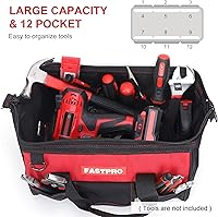 Vista 4 de FASTPRO 14-Inch Zip-top Wide Mouth Open Storage Tool Bag, Classic Black&Red Design, Fashionable Design, 600D Polyester Fabric Material for Quality