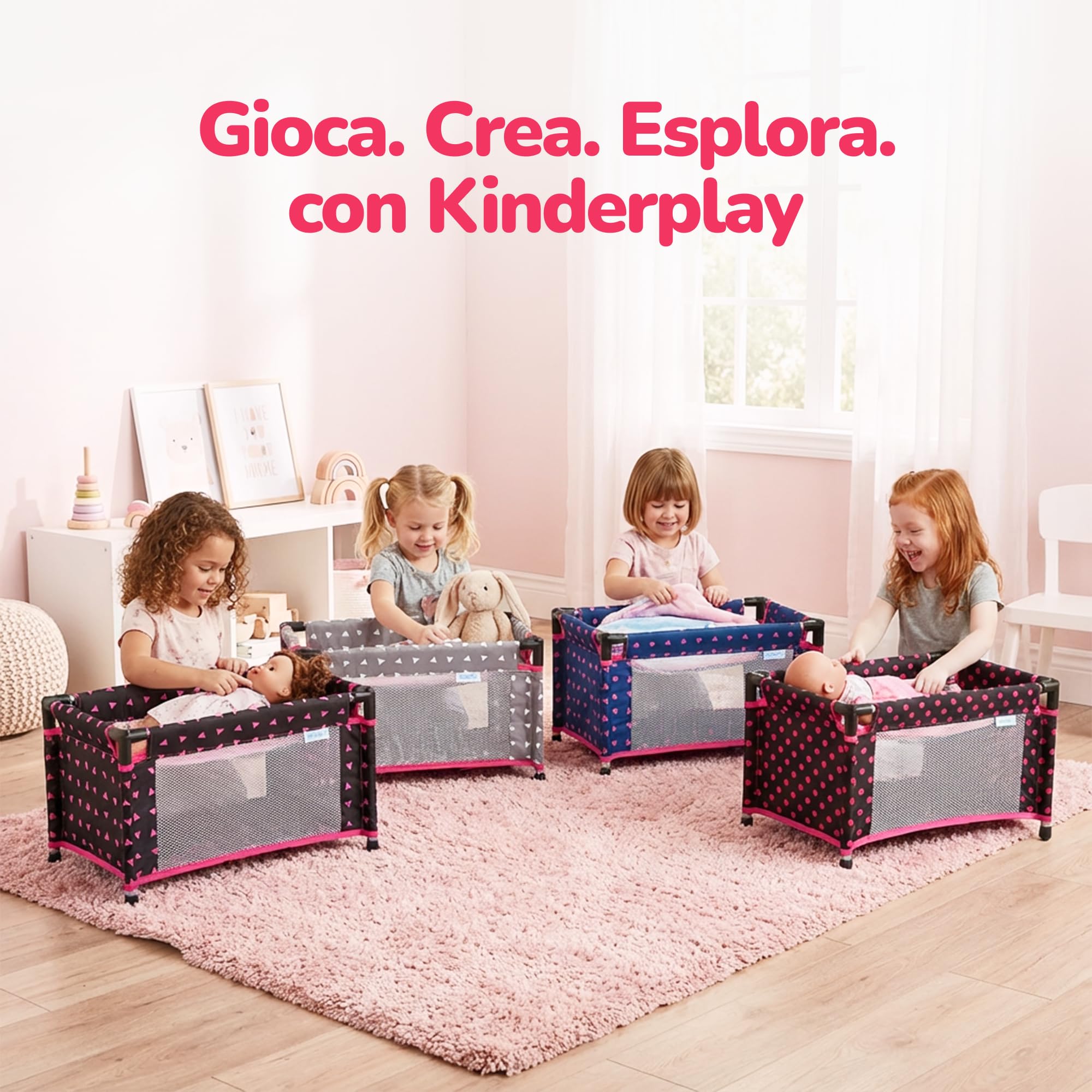 Kinderplay Lettino da Viaggio per Bambole – Culla pieghevole con borsa – Per bambole fino a 46 cm – Rete traspirante, tessuto lavabile, piedini antiscivolo – KP0400G