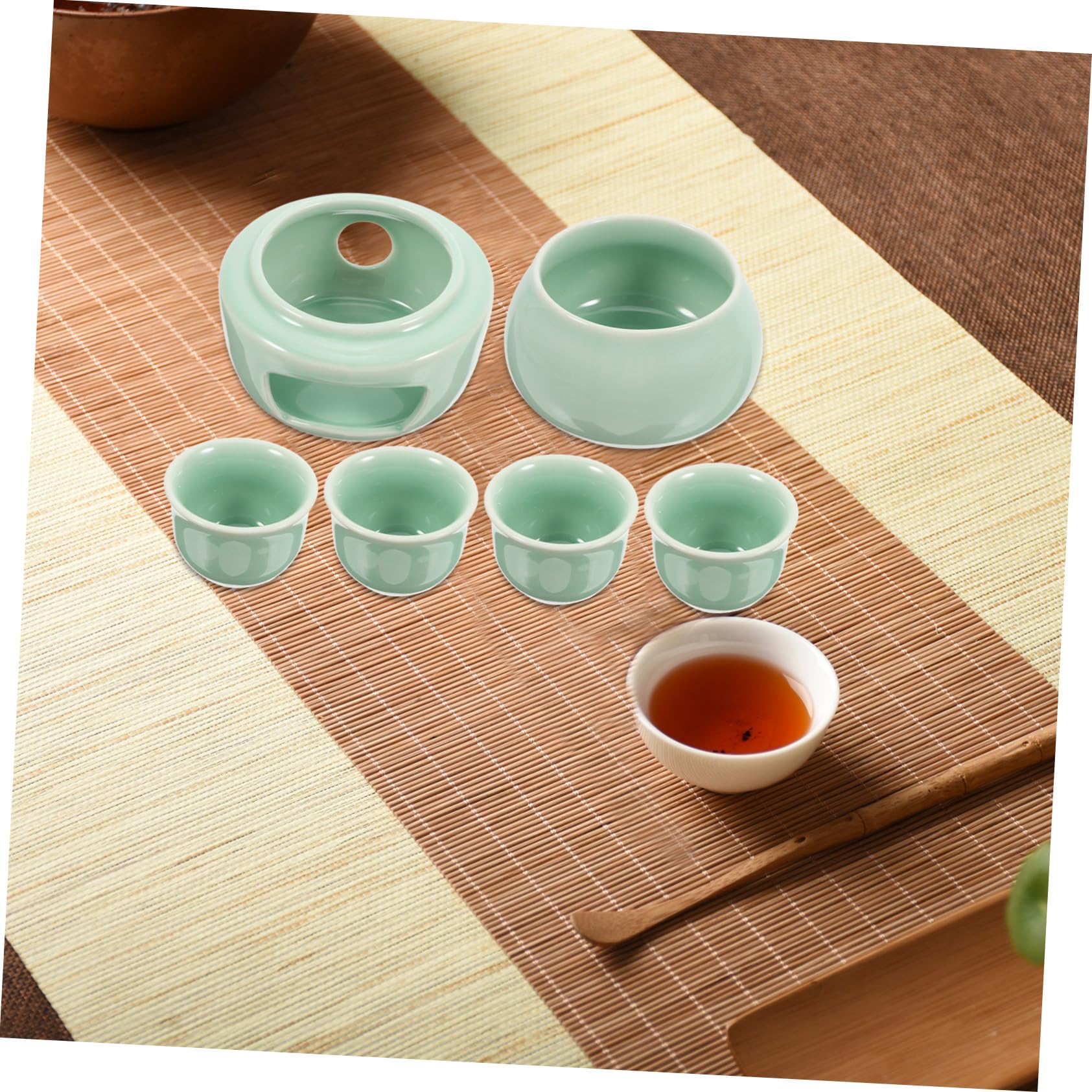 Keramik Saketopf Satz 300ml mit Bechern, Traditionell, Grün