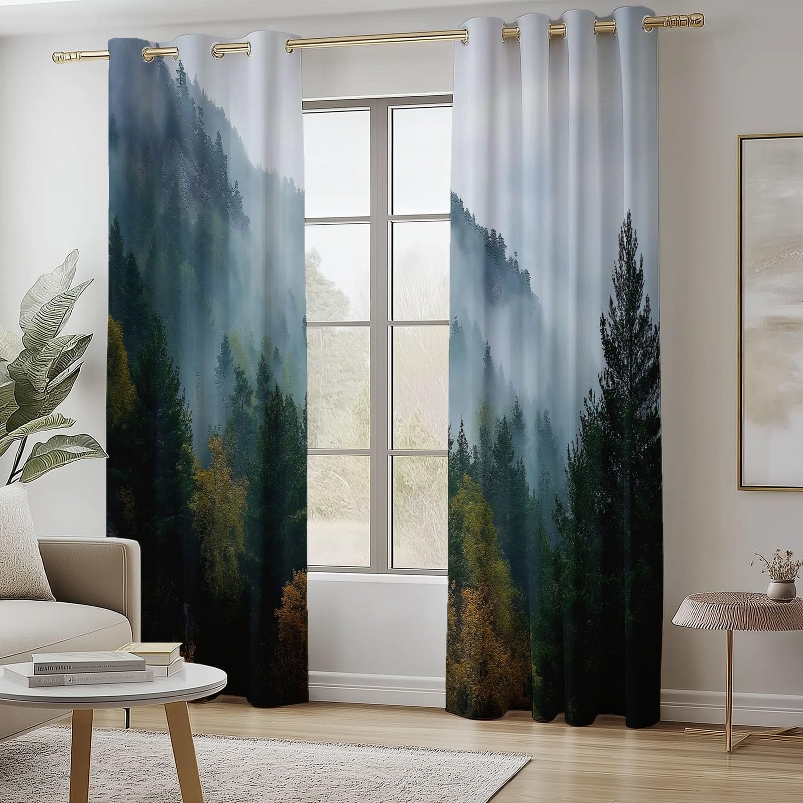 Zasłona zaciemniająca natura krajobraz głębokiego lasu nowoczesny kolorowy nadruk termiczny zasłony do sypialni salonu wnętrza z oczkami 70 l x 240 H cm (2 panele) Zasłony i zasłony