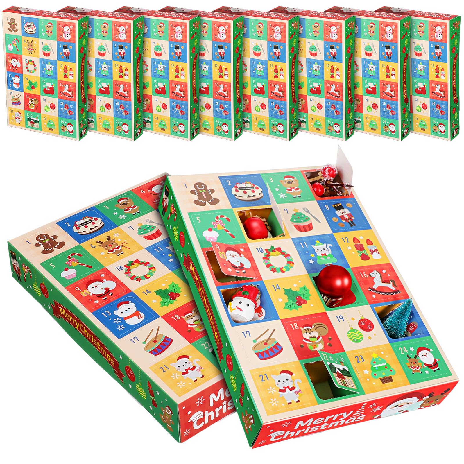 VALICLUD 10 Piezas Caja de Obsequio Navideña de Cajas de Papel Vacías para Calendario de Adviento de Regresiva Navideñas para Regalos de Adviento