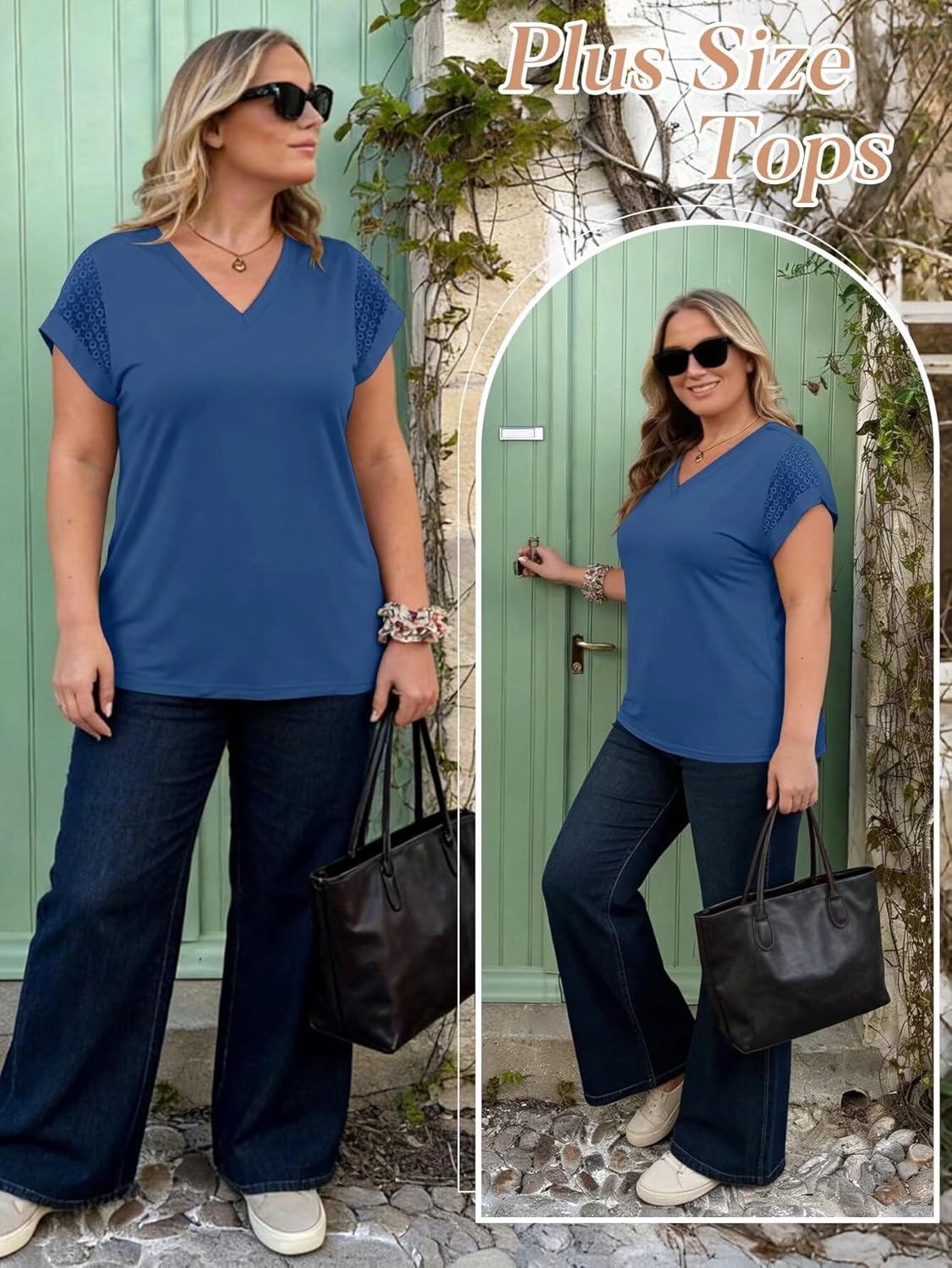 Bliwov Womens Summer Tops V Neck Lace Short Sleeve T Shirts Dressy Casual Business Outfits 2026 Spring Fashion Tee Clothes - Image 2