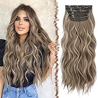 Vista 19 de FESHFEN Extensiones de Cabello con Clip - 4 PIEZAS Extensiones de Cabello Largas Onduladas Gruesas con Mechas con Clip Postizos de Cabeza Completa