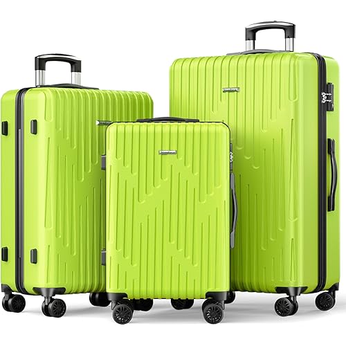 Luggage Sets Lightweight Suitcase Double Wheels TSA Lock 3-Piece Set (20/24/28), apple green