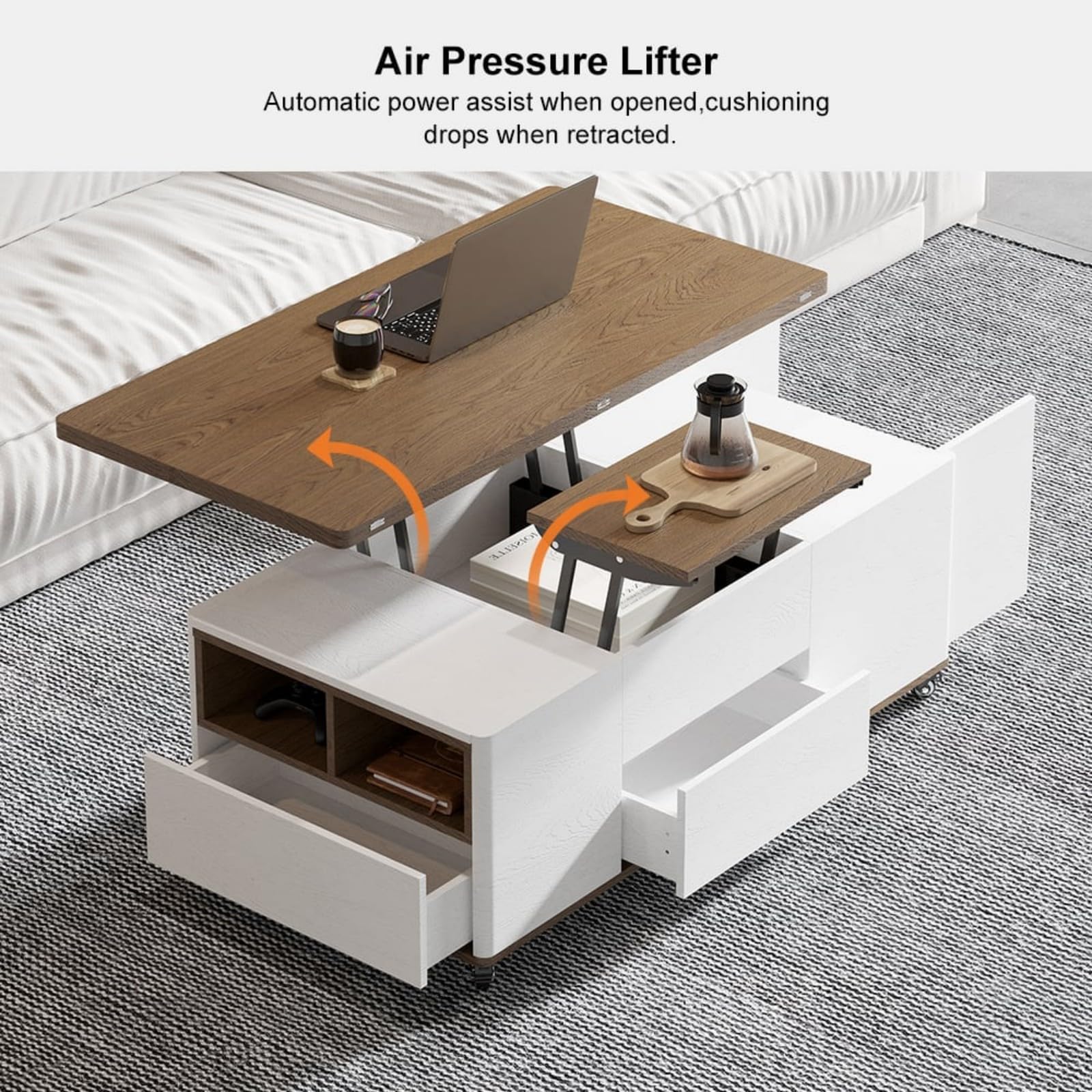Homary Table Basse Relevable, Table Basse Salon Bois avec Rangement Caché