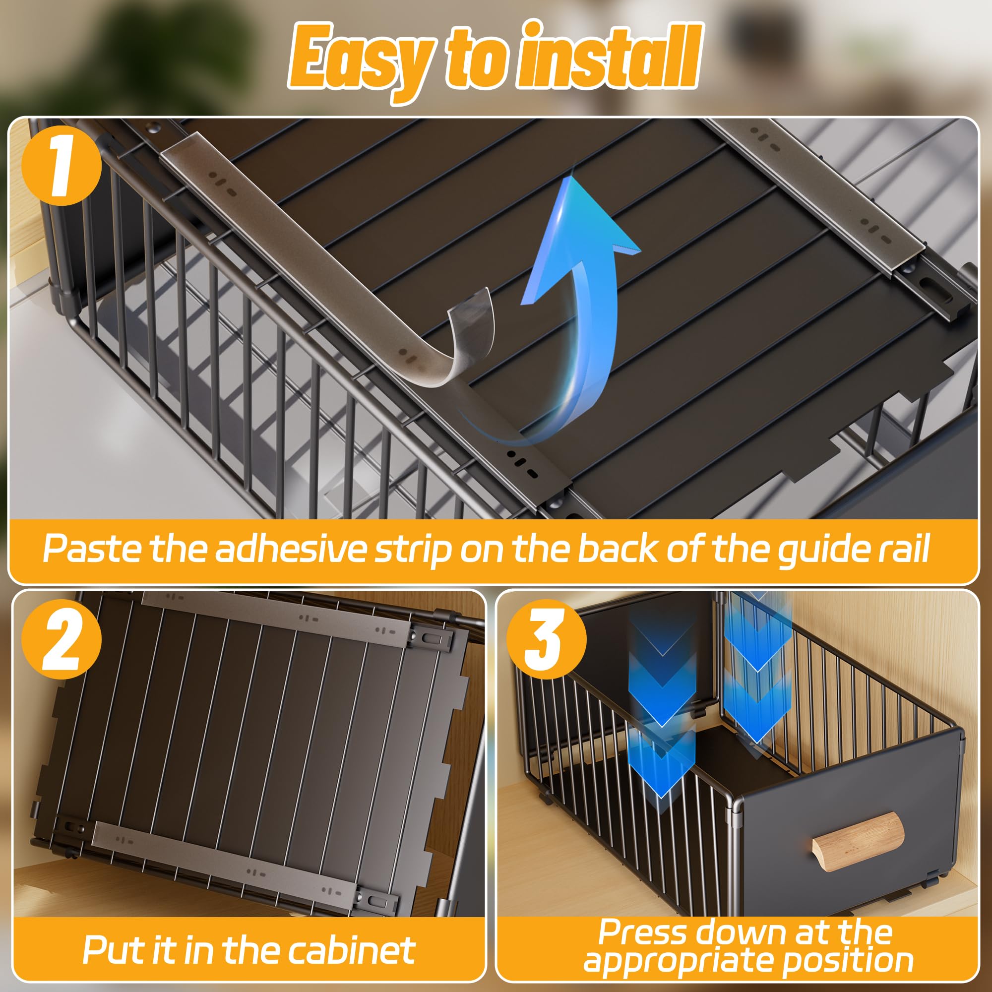 2 Pacchi Cassett Estraibili per Cucina, Organizer Per Mobili da Cucina, Cassetto Estraibile Senza Foratura Chiodatura