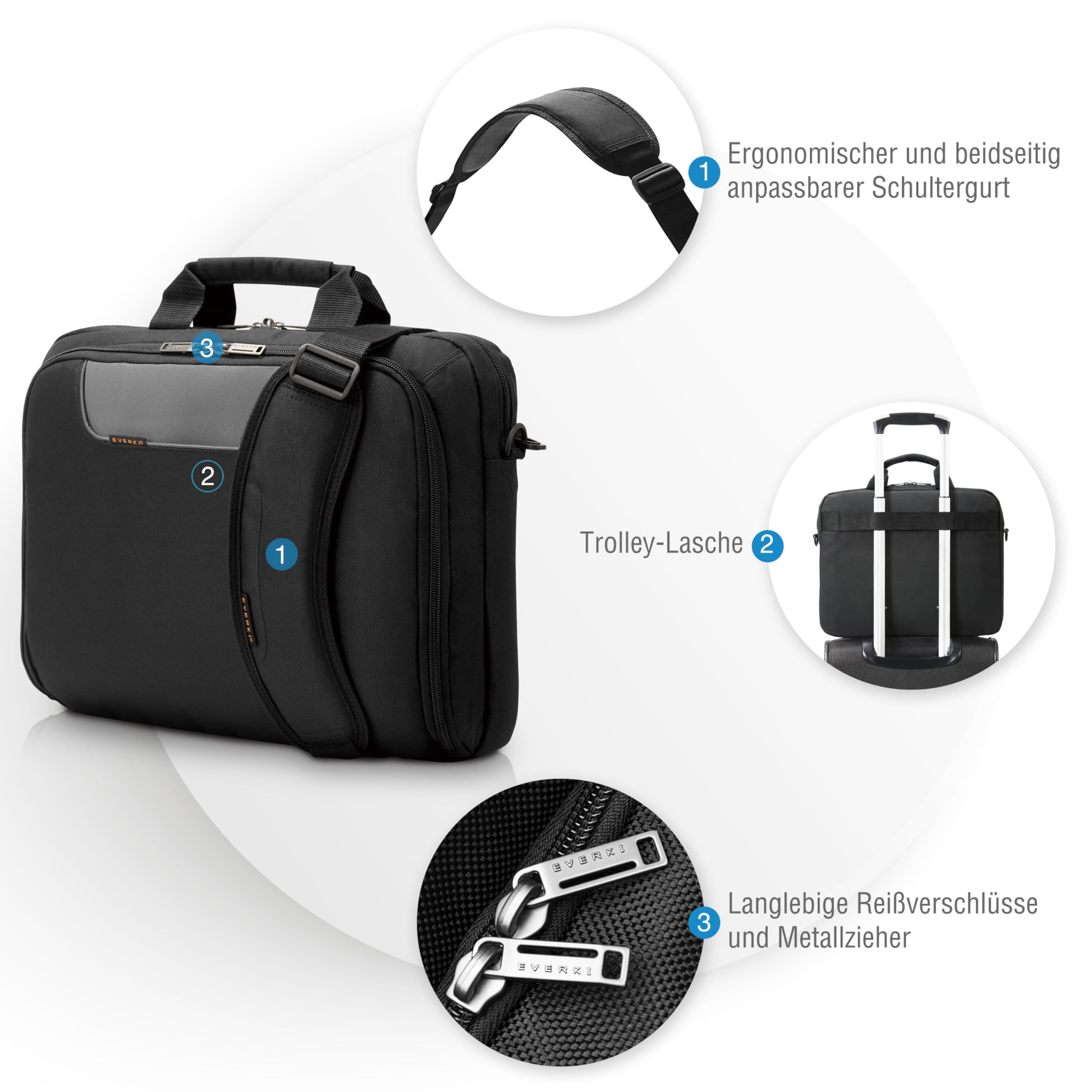 EVERKI Advance Laptoptasche, Schwarz, 3-fach, Minimal, Wasserdicht, Unisex-Erwachsene, Handtasche
