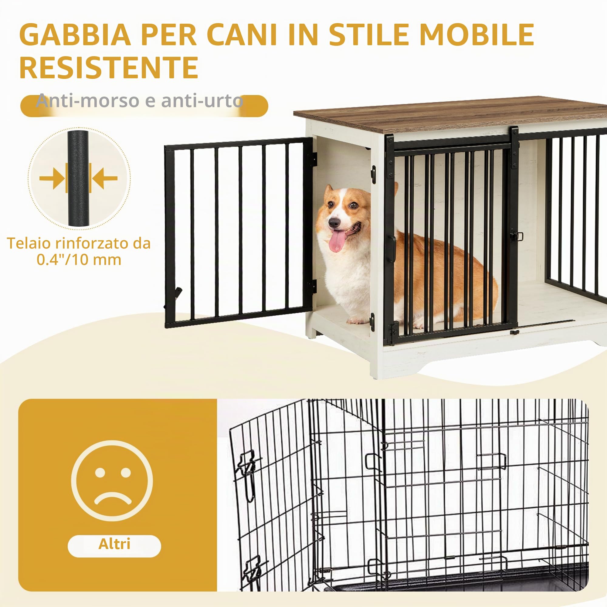 Hzuaneri 81cm Gabbia per Cani, Tavolo Supplemento, Nicchia Moderna per Cani, Gabbia per Cuccioli, Casetta per Animali, 2 porte, 55 x 81 x 67,5 cm, Bianco e Marrone DFC83614B
