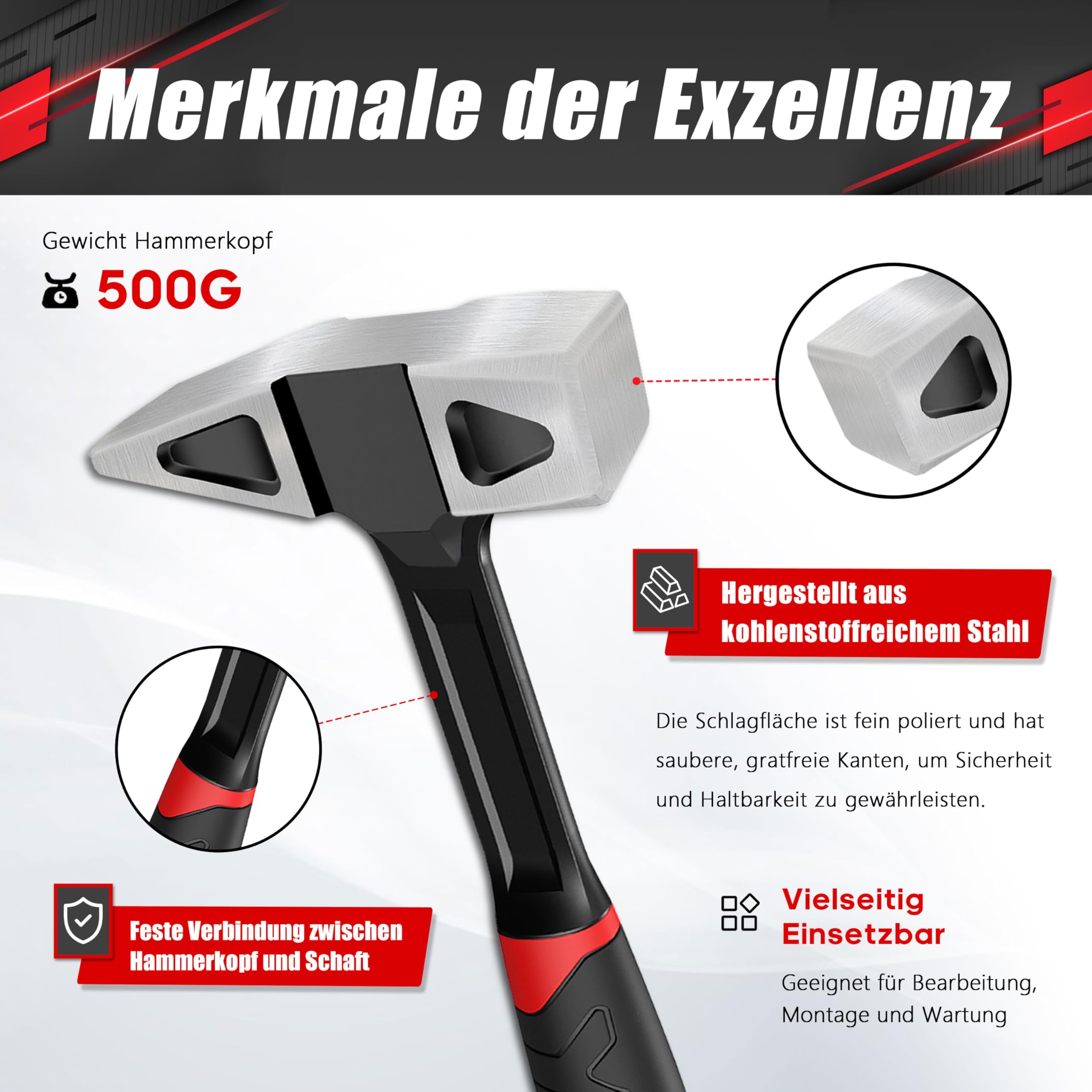 C&T 500 g Hammer Engineer's Hammer, Vibration Reduced, Special Steel - Image 2