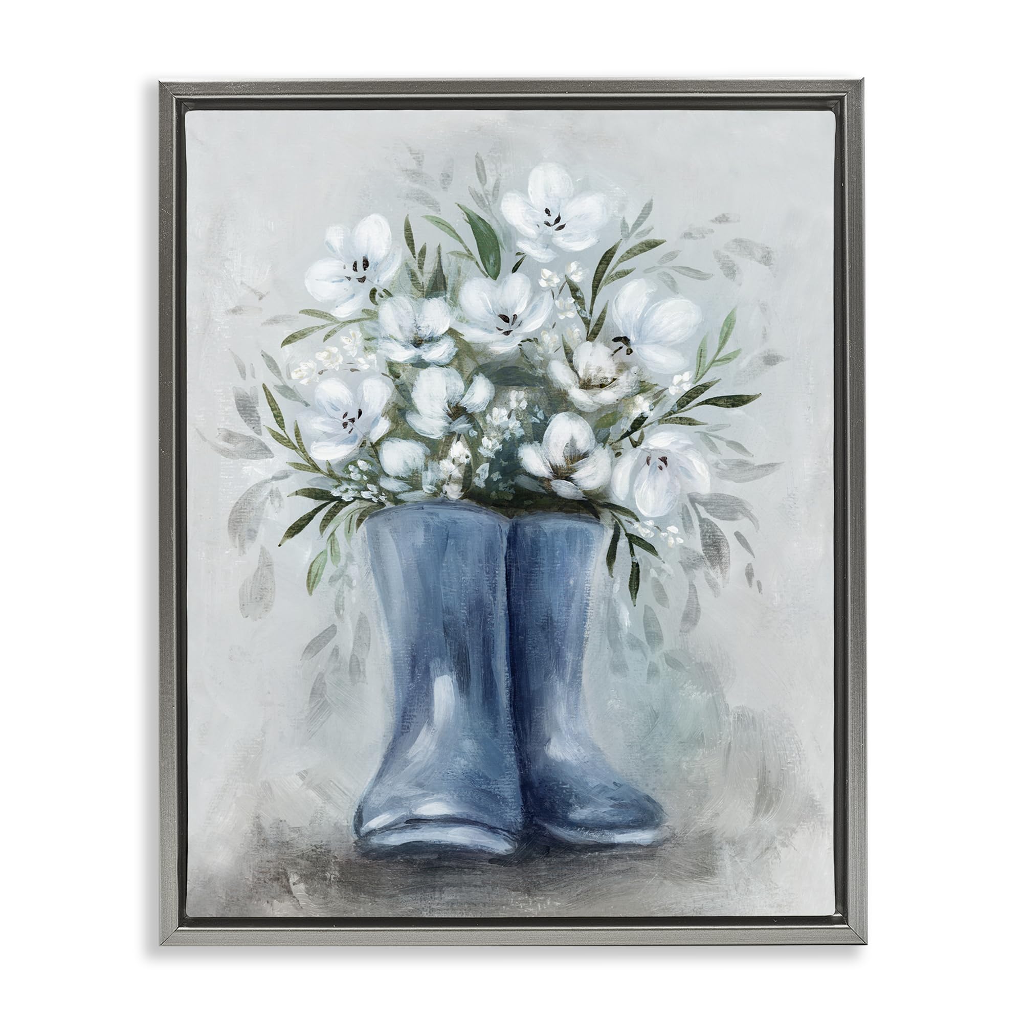 Stupell Industries Luster Gray (Matte) 'Botanical Bouquet In Blue Boots'| Floating Frame Canvas Art