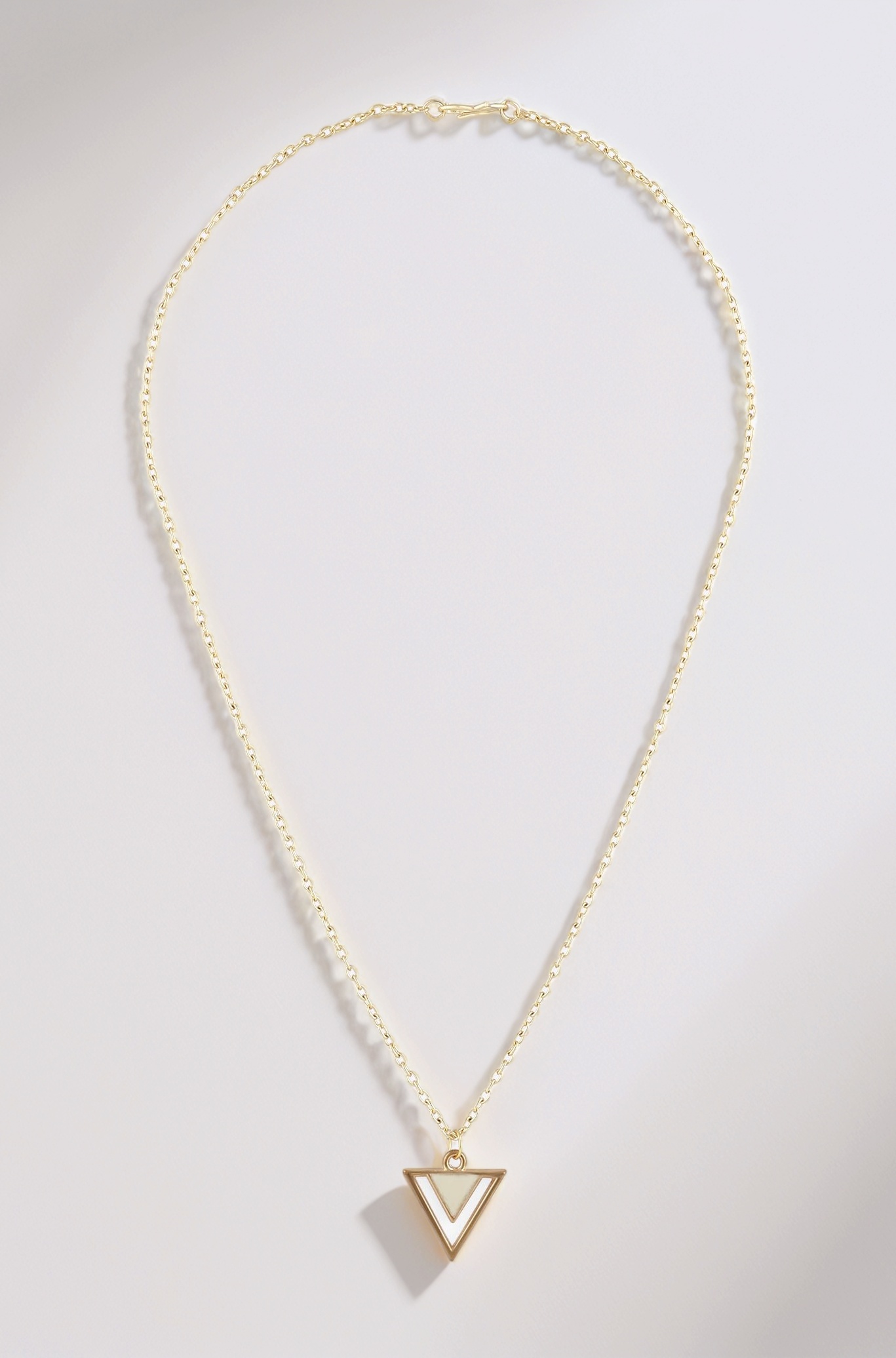Off White Enamelled Contemporary Triangular Pendant & Chain For Women-ZPFK16775