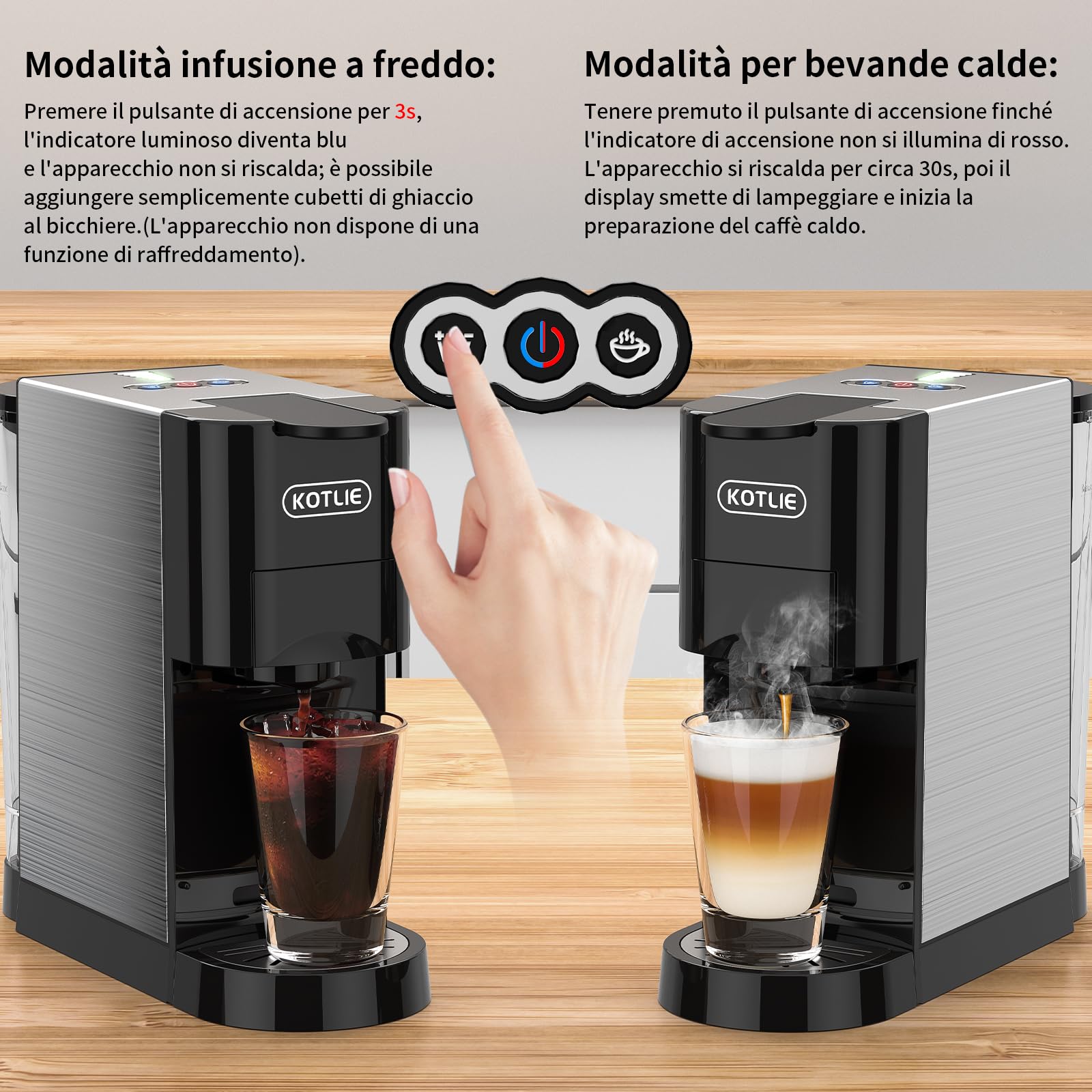 KOTLIE AC-513HF Macchina da caffè multifunzione 5 in 1 per NES/per DG/Caffè in polvere/ESE(44 mm)/per a modo mio, per tazze alte (Nero)