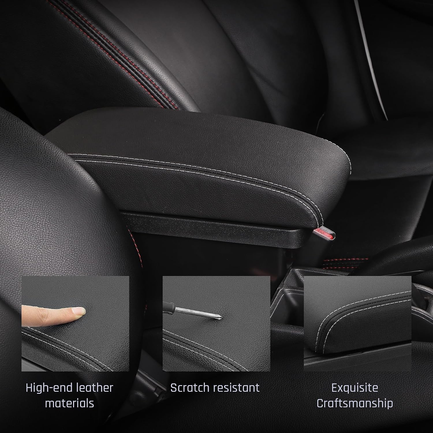 YJYWZH Armrest Box for Honda Fit Jazz 2002-2008 Car Arm Rest Seat Center Storage Box Consoles Double Layer with 3 USB Ports (Black with White Thread)