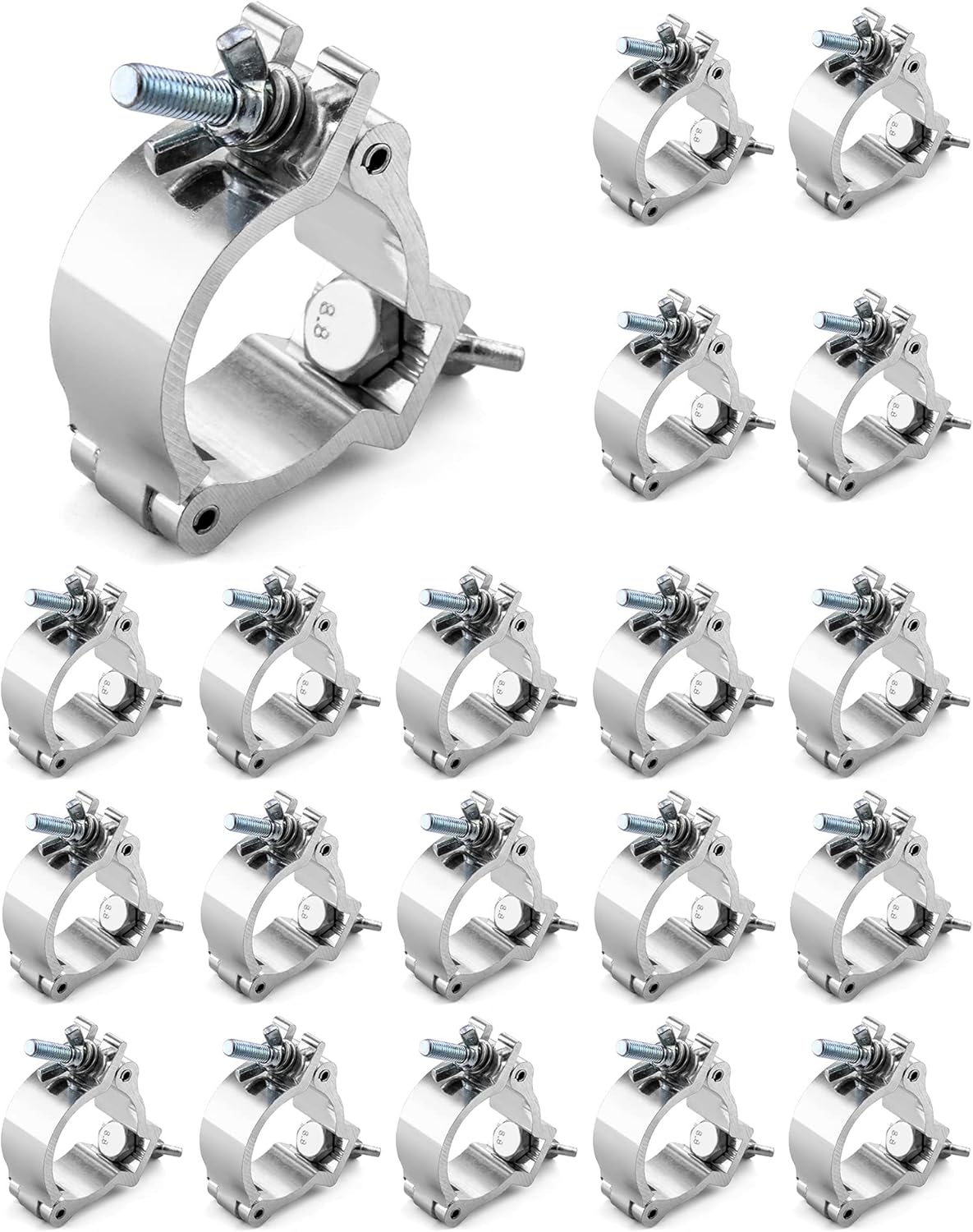 QWORK Truss Stage Light Clamp, 20 Pack 2 Inch Heavy Duty Aluminum Alloy Lighting Clamp, 220Lbs Load Capacity, Fits 48-52mm OD Tube/Pipe