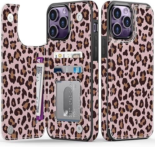 Miniatura 8 de LETO Funda con tapa para iPhone 15 Pro, cartera de piel tipo folio, diseños de flores de moda, ranuras para tarjetas, función atril, funda