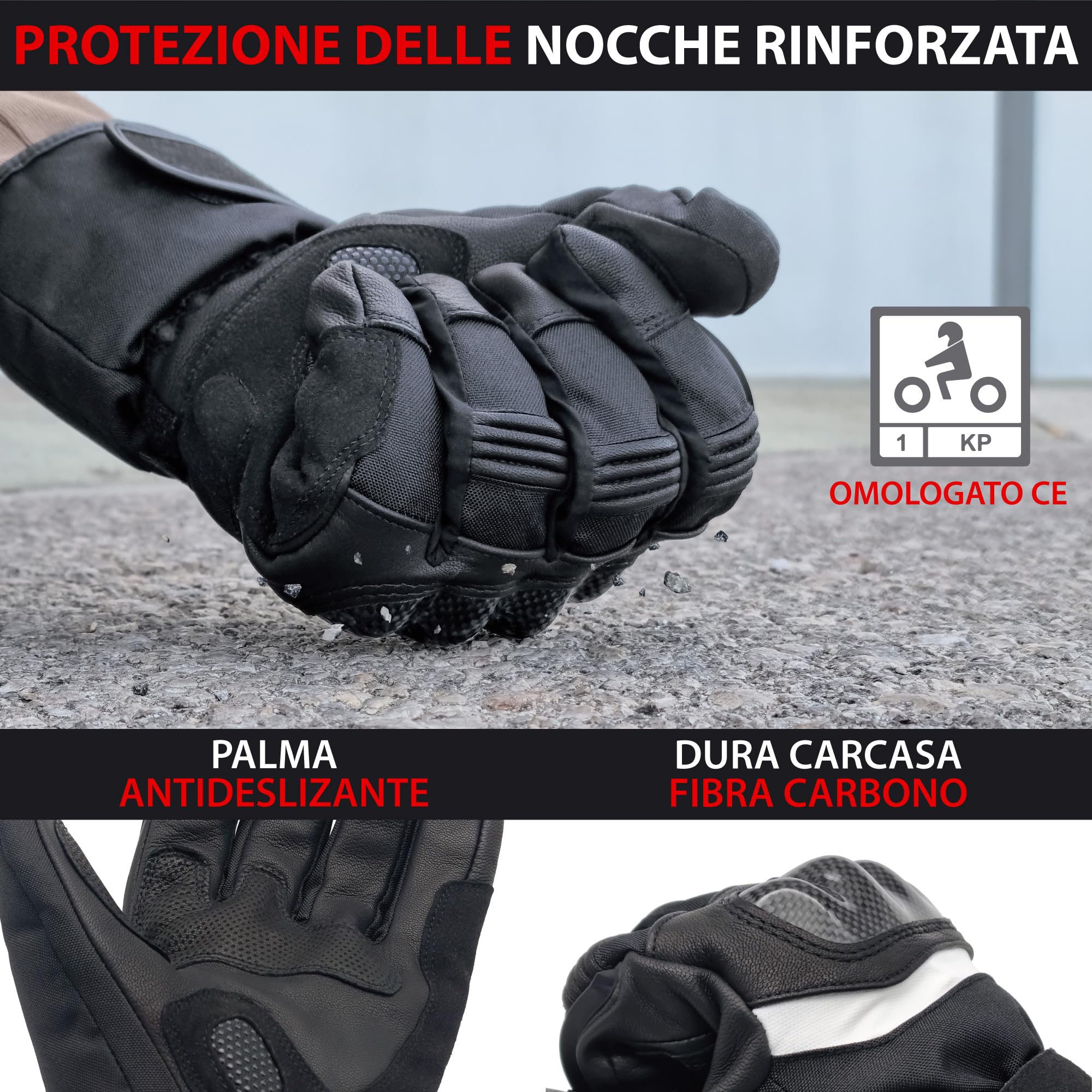 KRASER KRGS28 Guanti Moto Premium Omologato, Protezione in Fibra di Carboni, Pelle e Cordura, Testato Estreme, Impermeabili e Riscaldati, 3 Livelli, Guanti Moto Invernali per Uomo e Donna