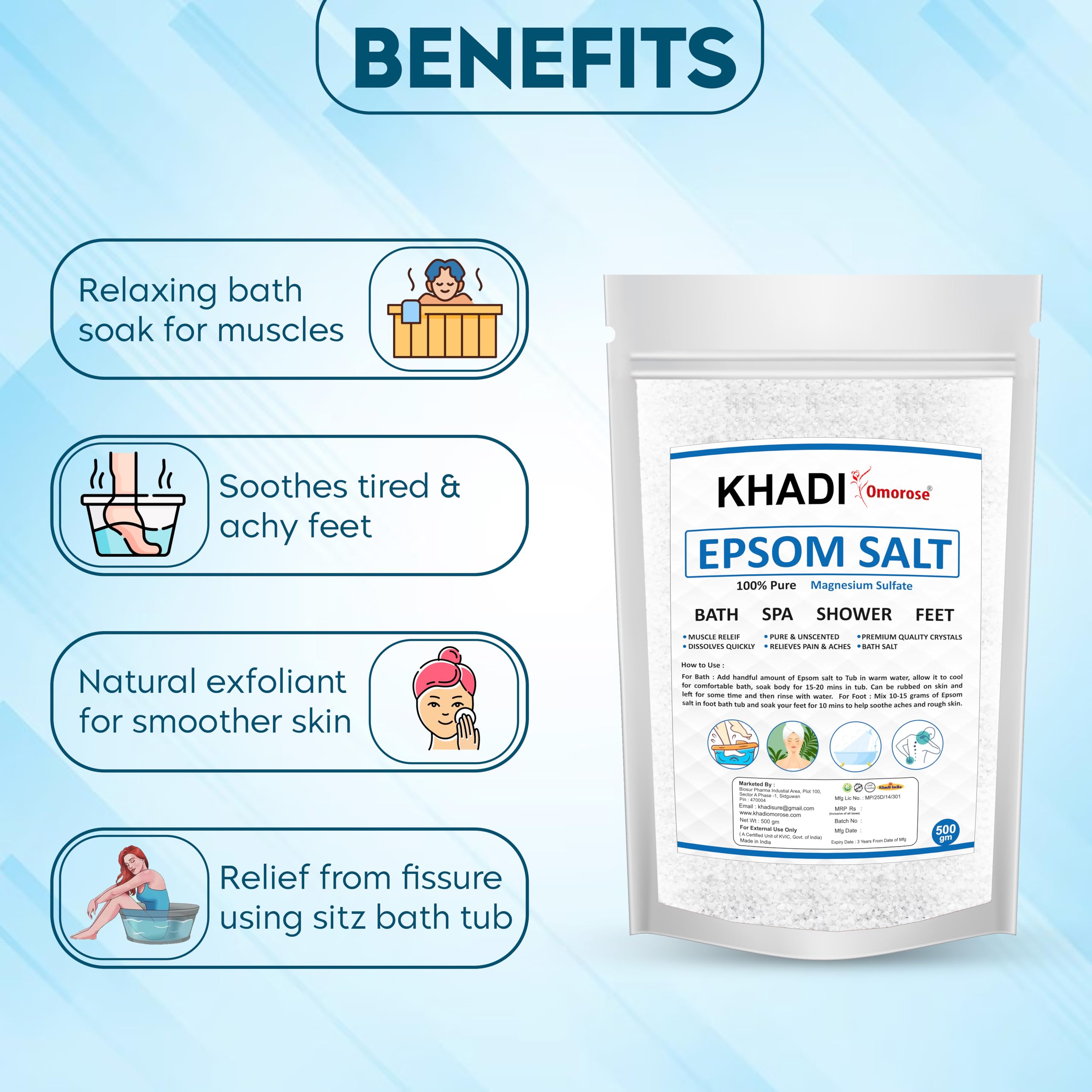 Khadi Omorose Epsom Bath Salts - Relax & Rejuvenate -3 Khadi Omorose Epsom Bath Salts - Relax & Rejuvenate -3