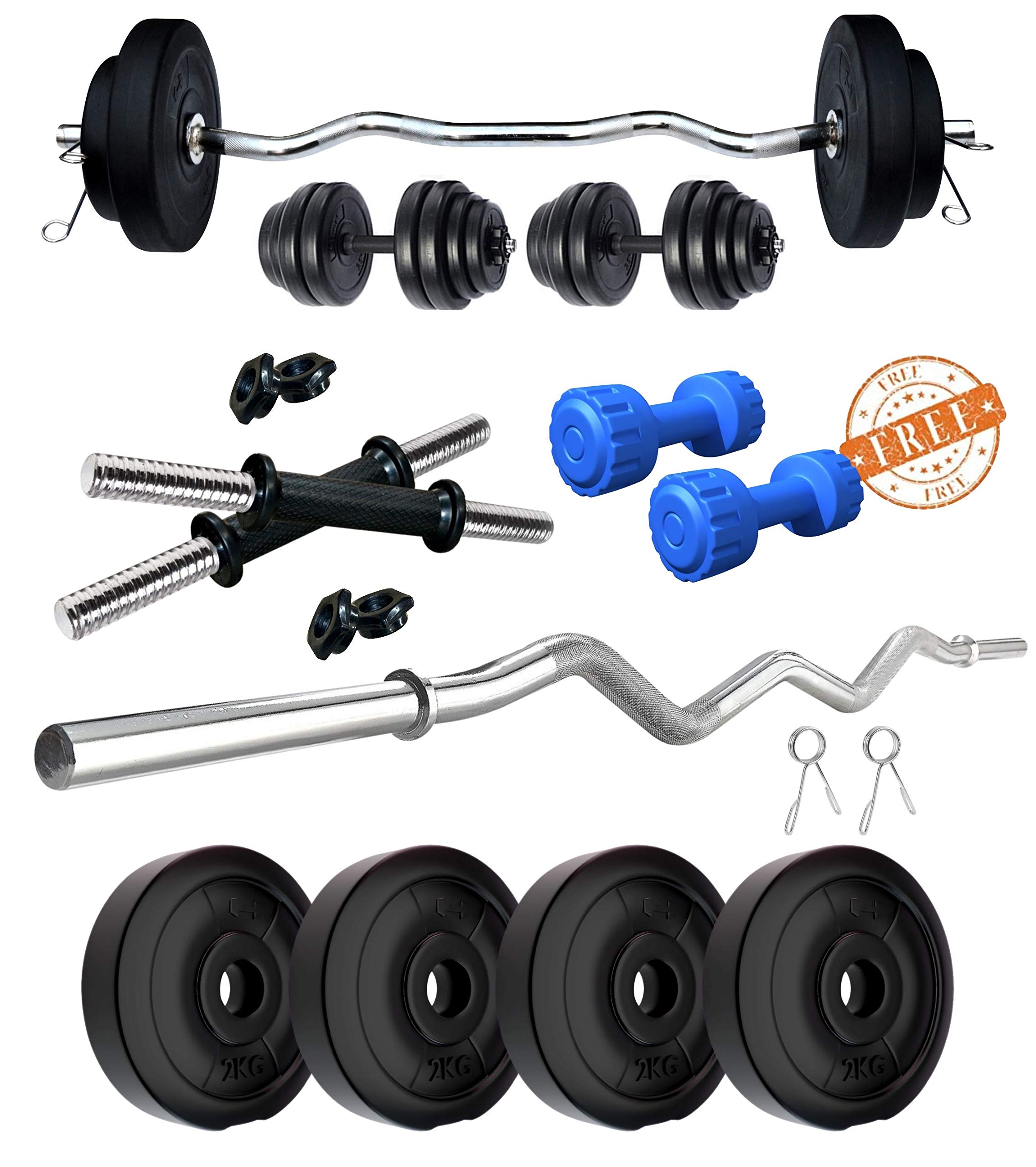 Kore PVC 3 Wb-Wa with PVC Adjustable Dumbbells Home Gym Combo Set (Black, 8 Kg)