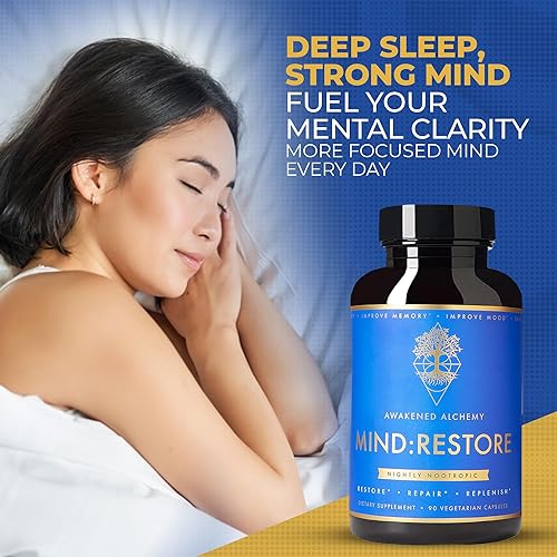 Miniatura 2 de MIND:RESTORE Suplemento nootrópico nocturno premium | Nutrición cerebral para la memoria y el sueño | 9 ingredientes premium | L Teanina melena de