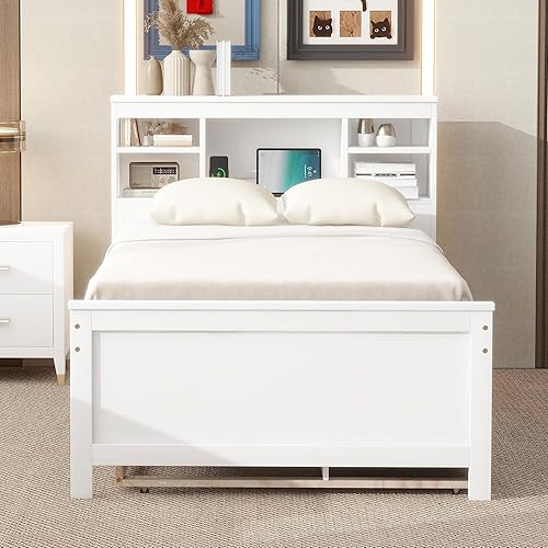 Miniatura 36 de Merax Cama de plataforma de madera tamaño individual con cama nido, no requiere somier, gris Gris,Espresso,Blanco