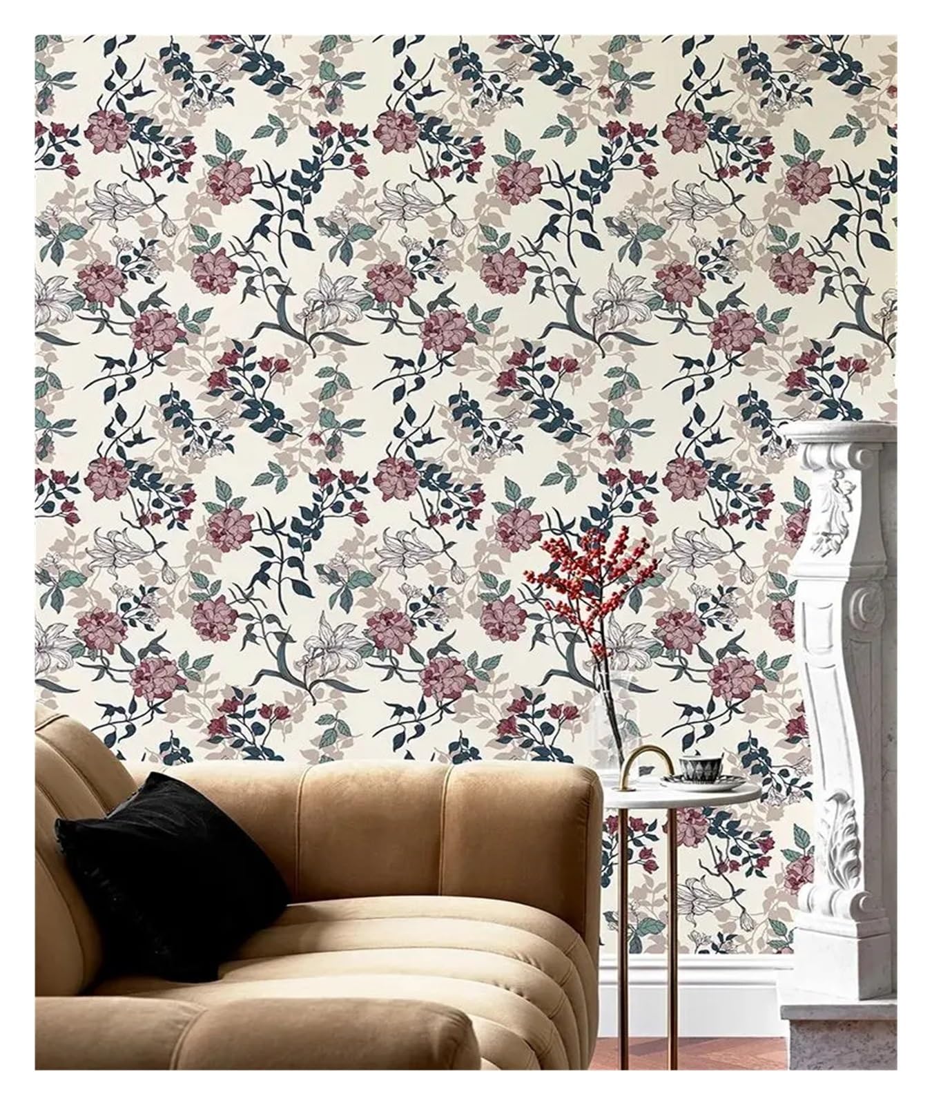 Papier peint amovible en PVC de qualité supérieure au motif floral chic raffiné