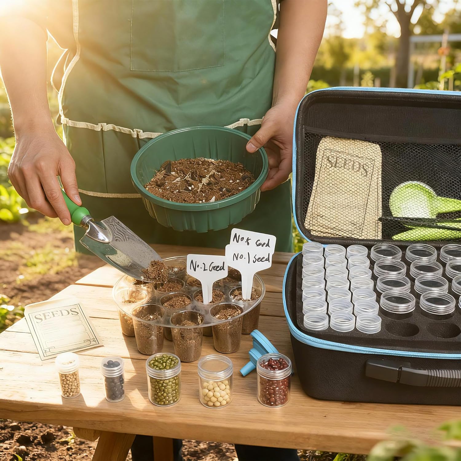 114 Slots Seed Storage Organizer Kit with 20 Envelopes, Waterproof Seed Storage Box, Transparent Bottles, Tweezers, Funnel, Sower for Vegetable Flower Garden Seeds Saver Kit for Vegetable
