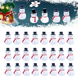 Mini Snowman Figurines for Christmas Decor - 24pcs | Small Snowman Miniature Snowmen Figurines with Hat Micro Landscape Fairy Garden Dollhouse DIY Crafts