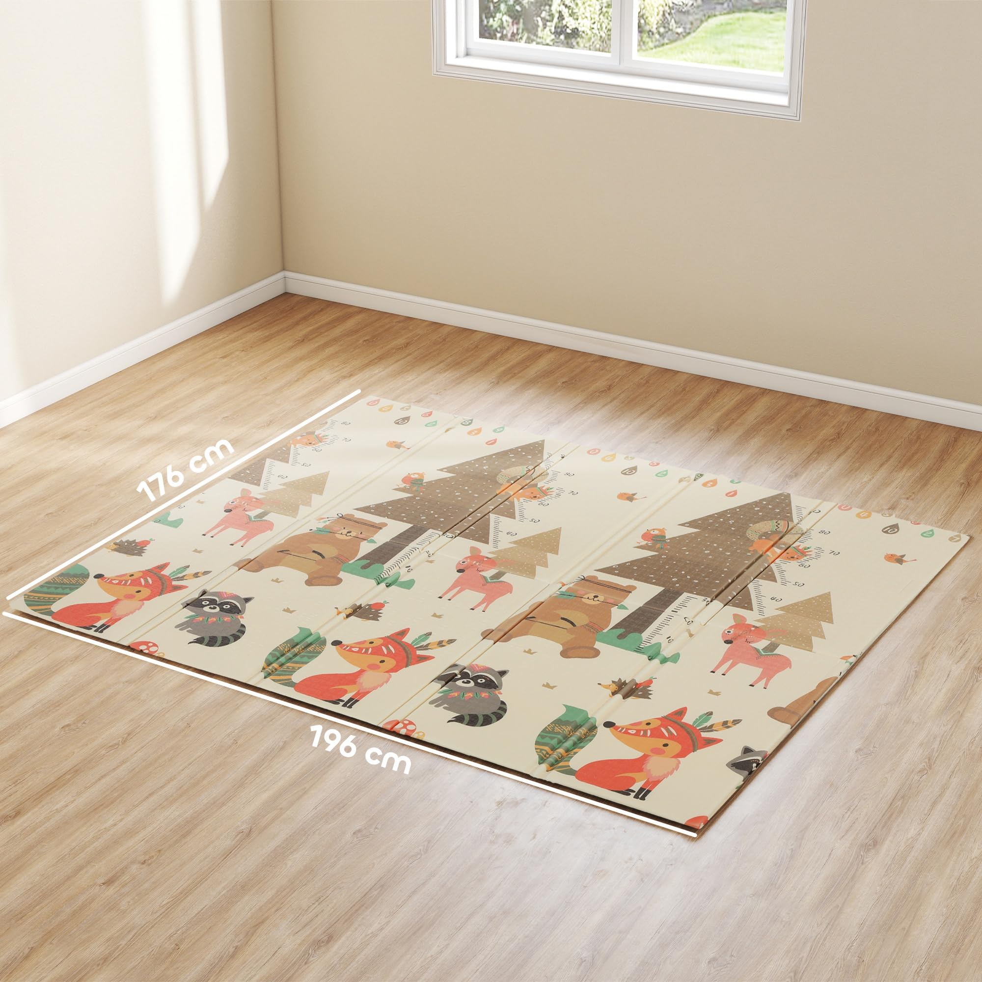 AIYAPLAY Tapis de jeu bébé pliable réversible 196 x 176 x 1,5 cm mousse épais antidérapant imperméable motif animaux
