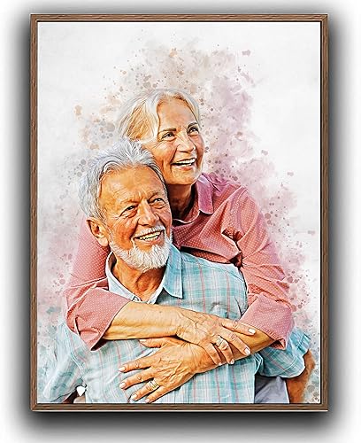 Miniatura 4 de Lienzo de pintura de acuarela personalizada con tu foto, retrato enmarcado, arte de pared para decoración del hogar, regalo conmemorativo