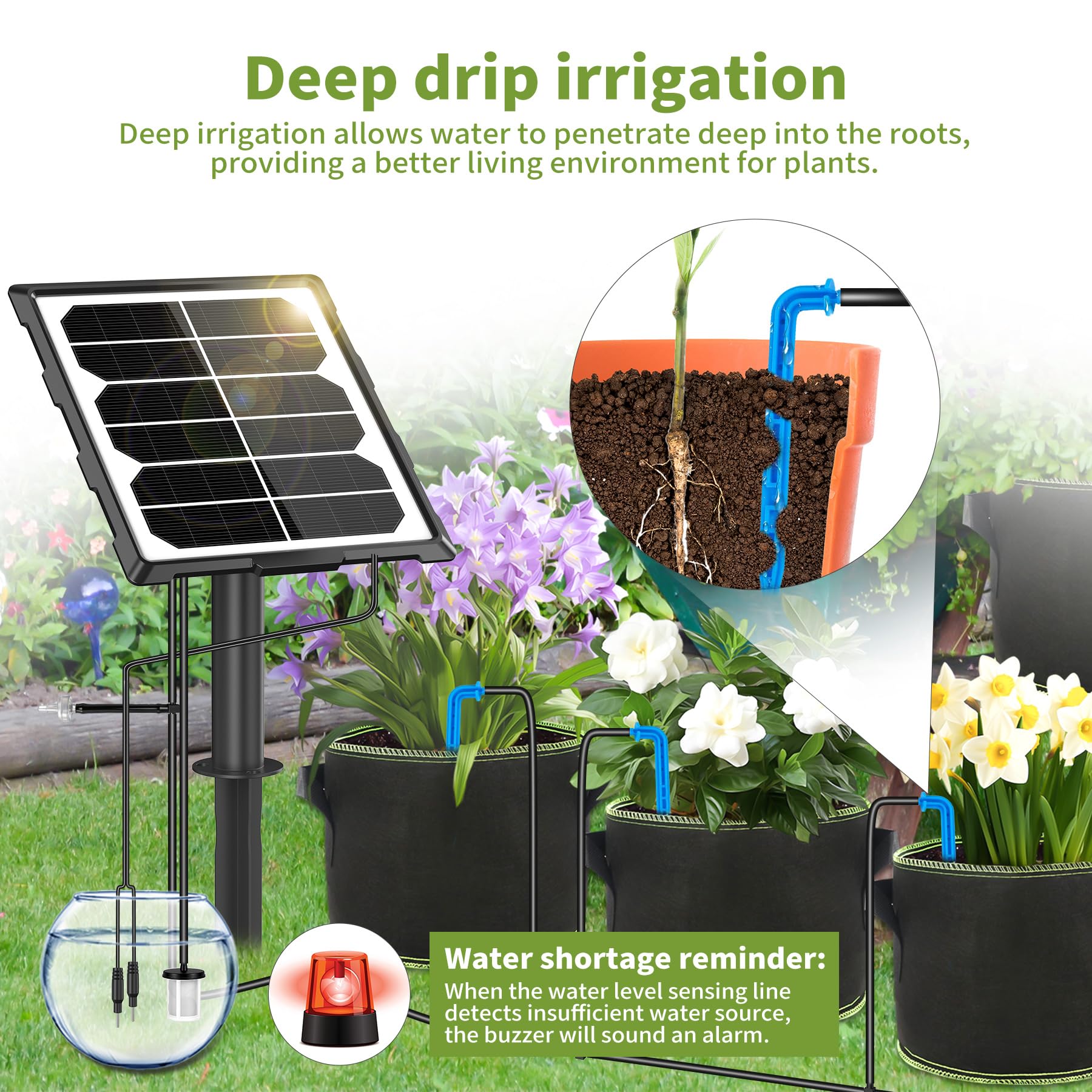 Forever Speed Arrosage Automatique Solaire pour Jardin avec Capteur D'eau, Kits D'arrosage Automatiques Goutte à Goutte 6 Modes + 15M Tuyau pour Jardin, Balcon, Plantes