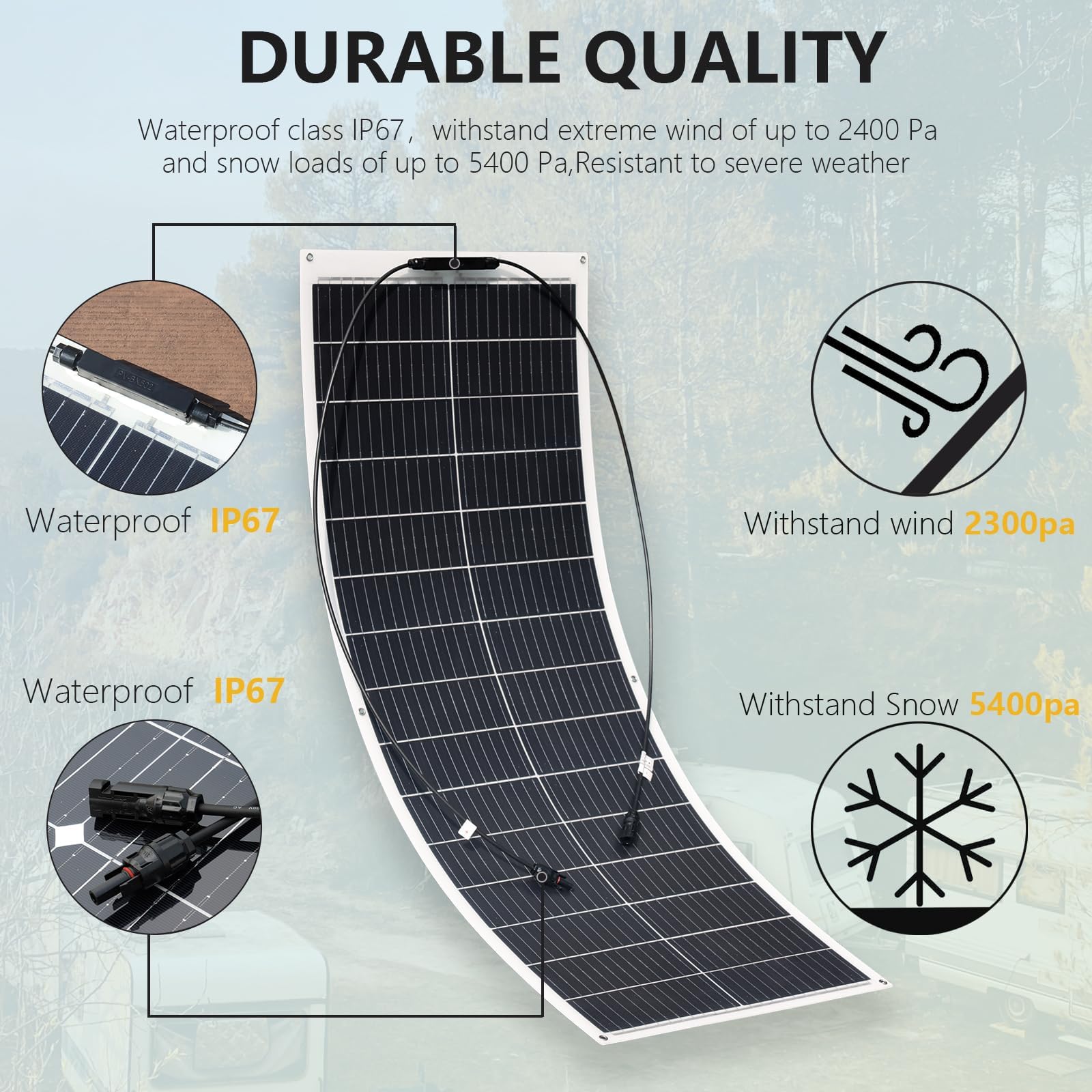 XINPUGUANG Pannello solare flessibile 12 V 100 W Pannello solare Monocristallino Pannello fotovoltaico per camper, caravan, barche