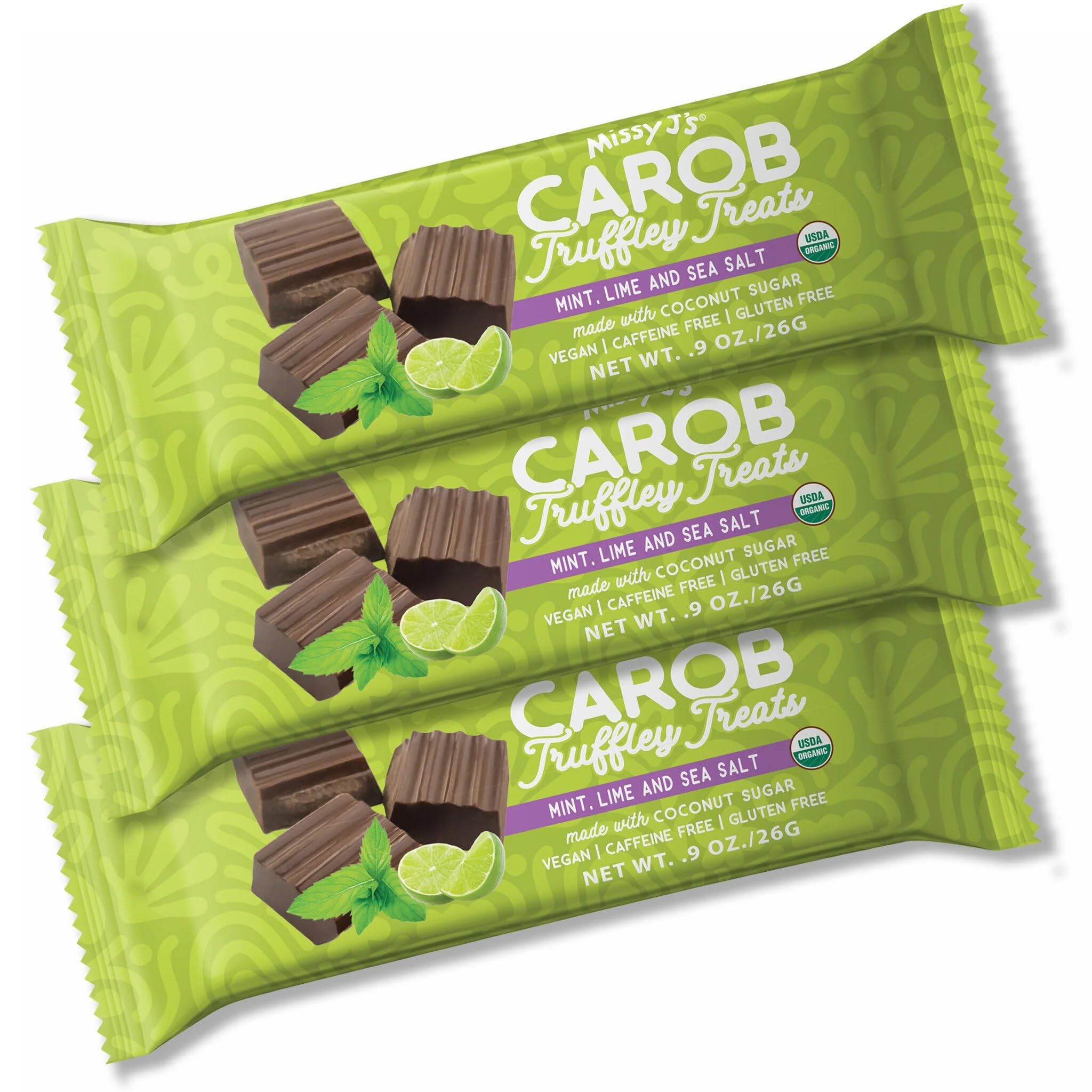 Missy J's Organic Carob Mint Truffley Treats 1.38 Oz 3 Pack | Carob Made w/Coconut Sugar, Vegan and Gluten-Free | Healthy Caffeine Free Substitute for Chocolate, Perfect for Snacks and Treats